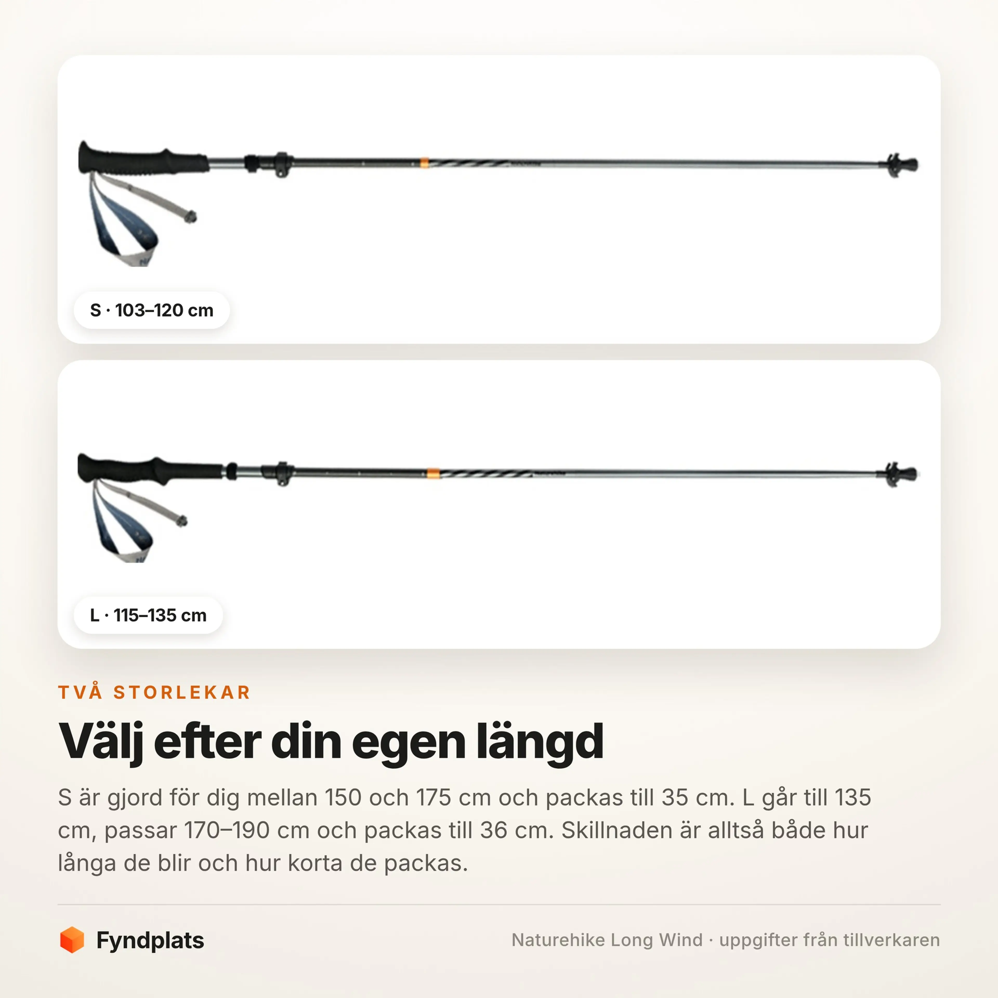 Naturehike Long Wind vikbara vandringsstavar – 35 cm, 2-pack – bild 3