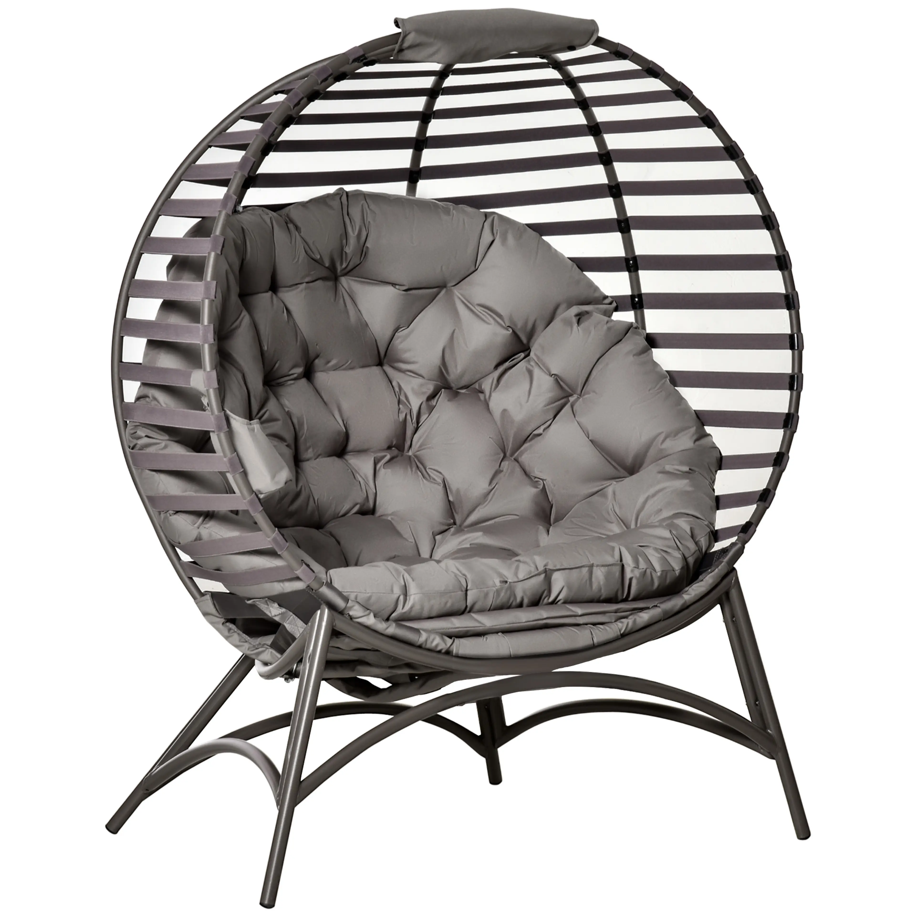 Oval korgfåtölj för två med dyna och hopfällbar korg – 118 × 75 × 139 cm