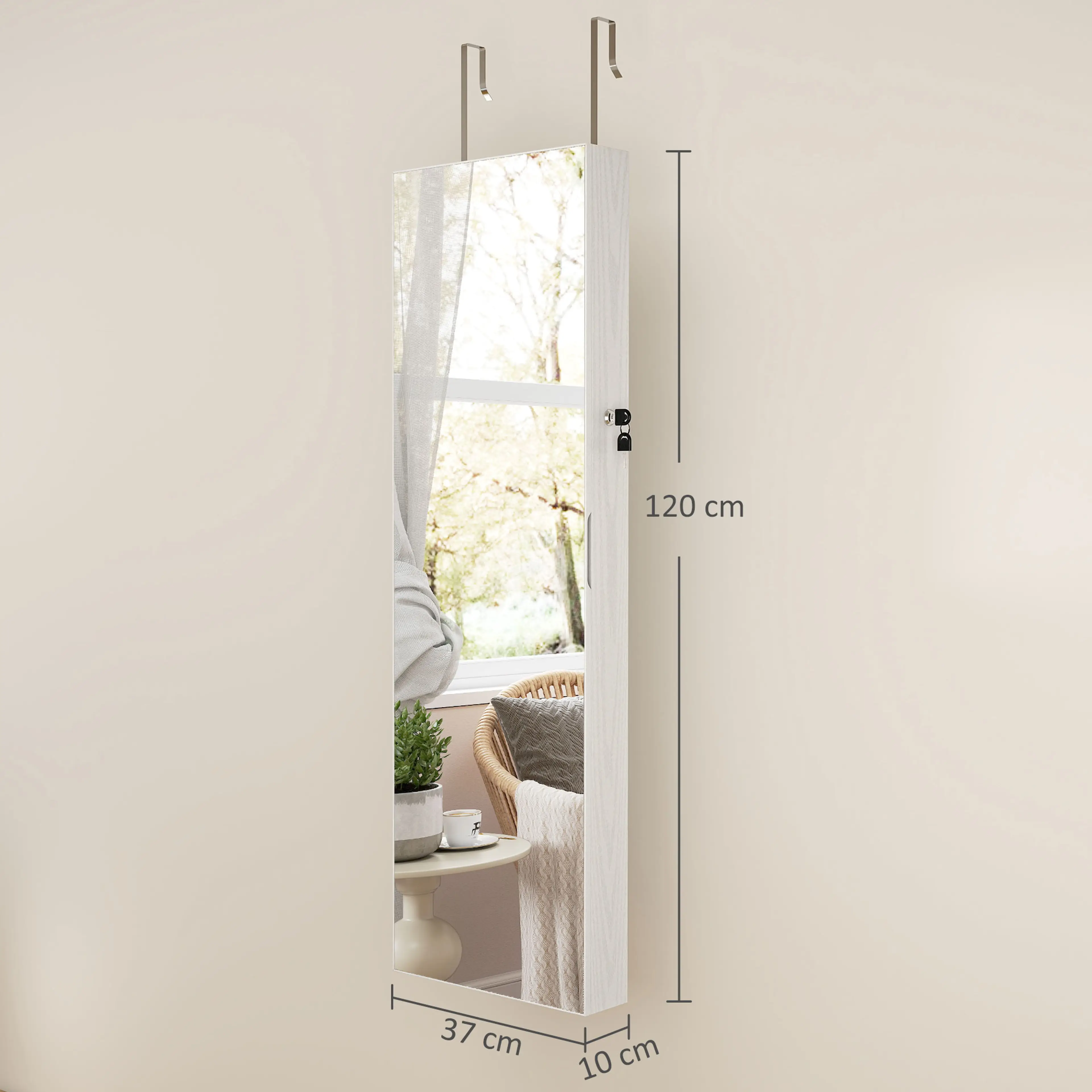 Måttbild: skåpet är 37 cm brett, 10 cm djupt och 120 cm högt