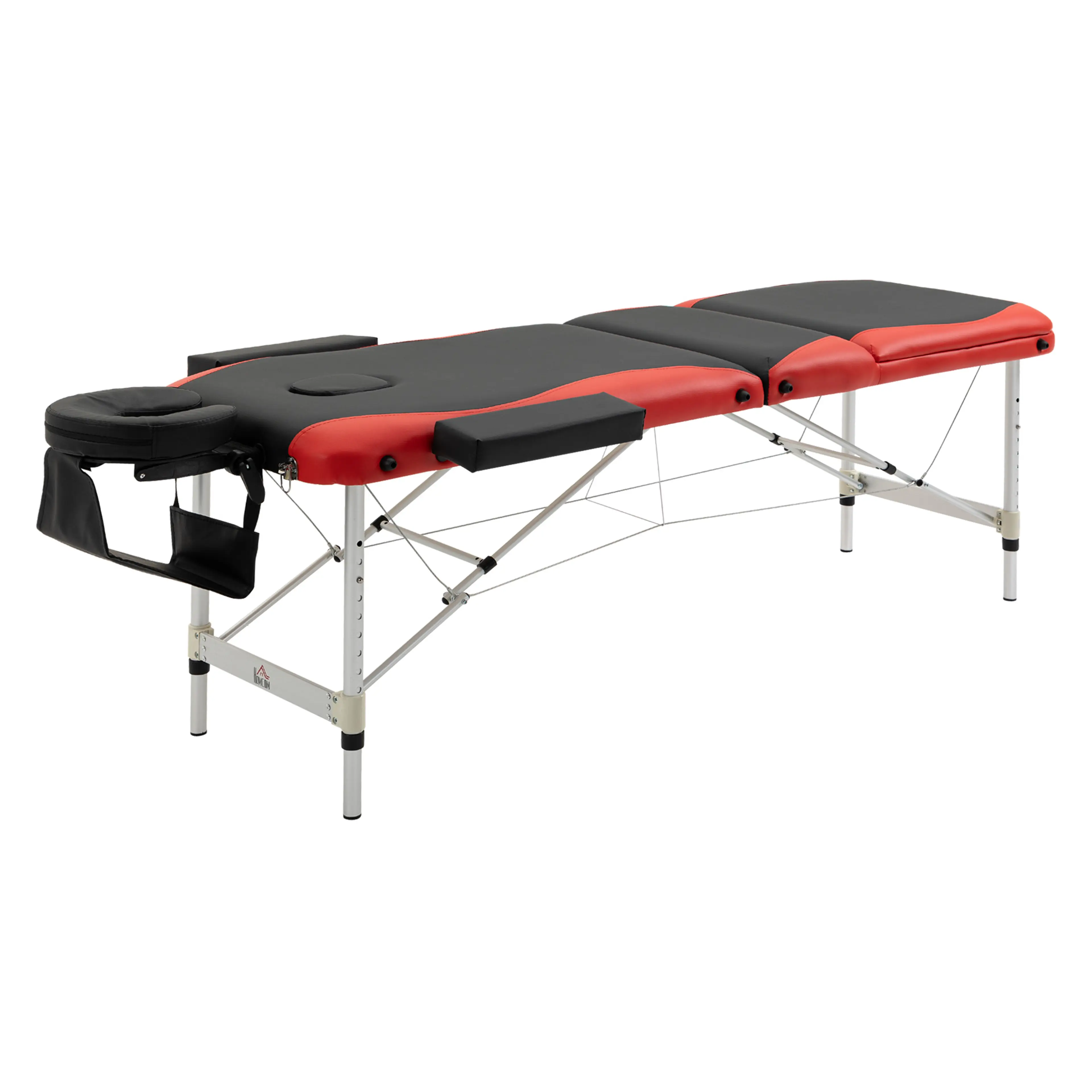 Svart och röd hopfällbar massagebänk i tre delar med aluminiumram (1)