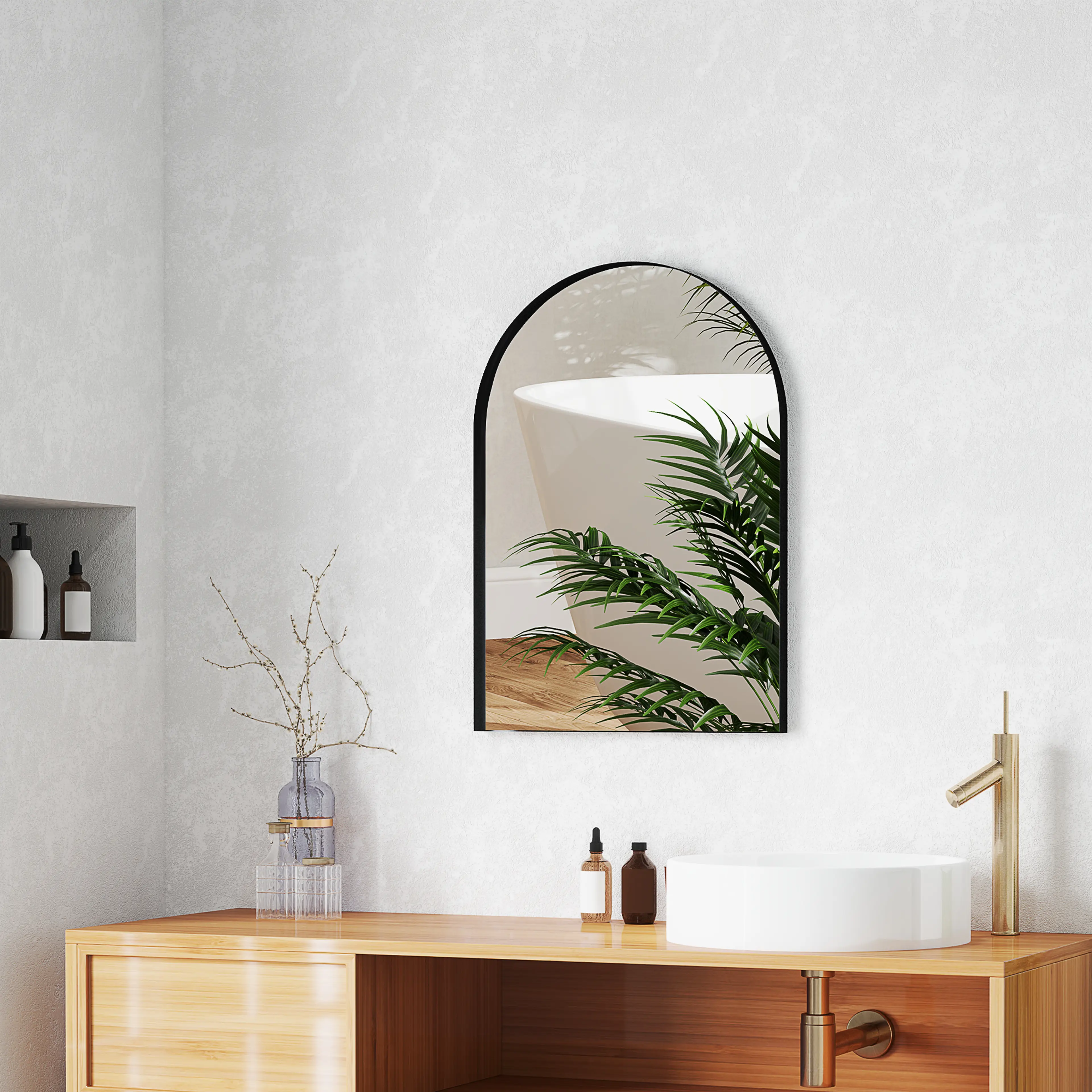 Bågformad badrumsspegel 50 × 70 cm, svart ram – bild 4
