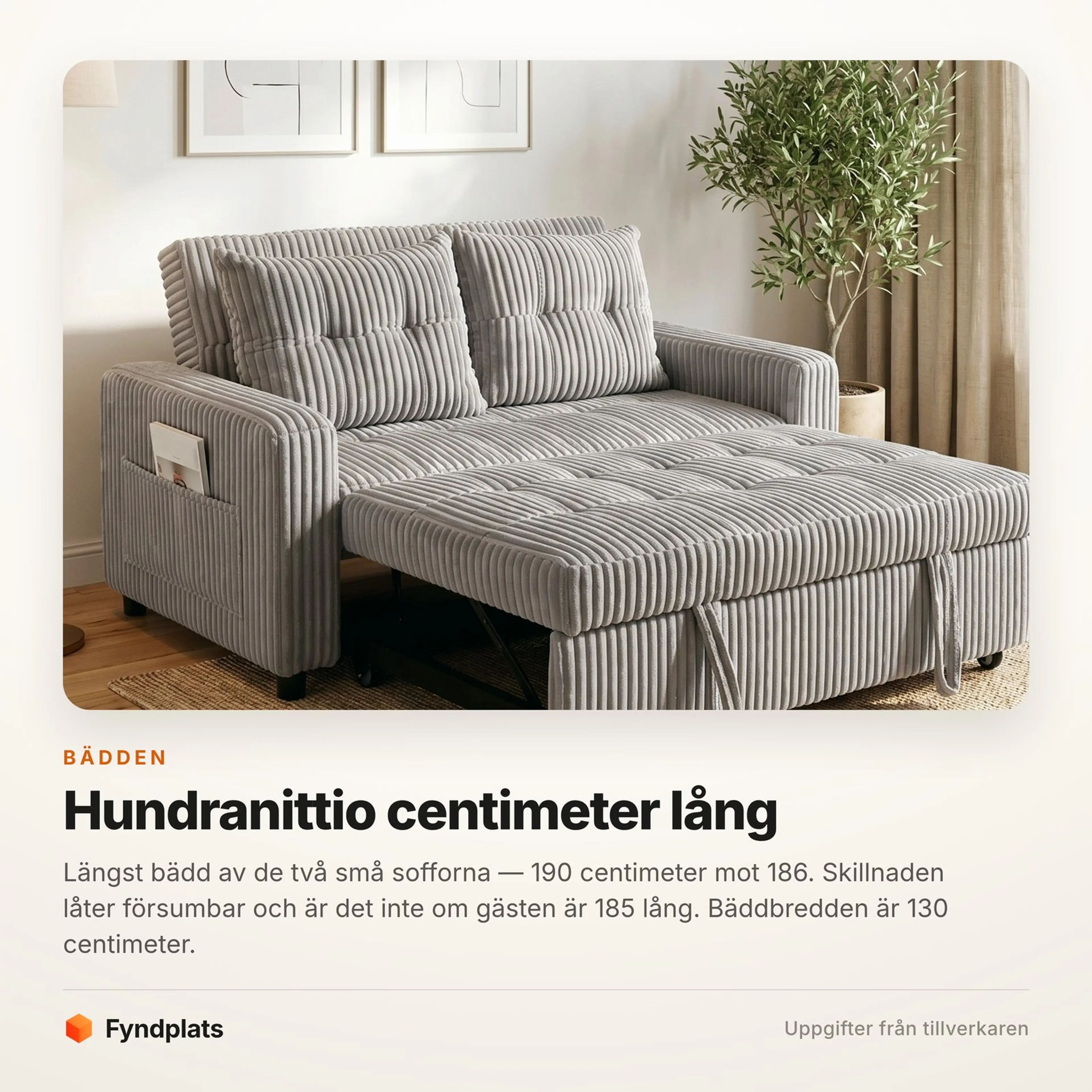 Fyndplats faktakort: bädden är 190 centimeter lång