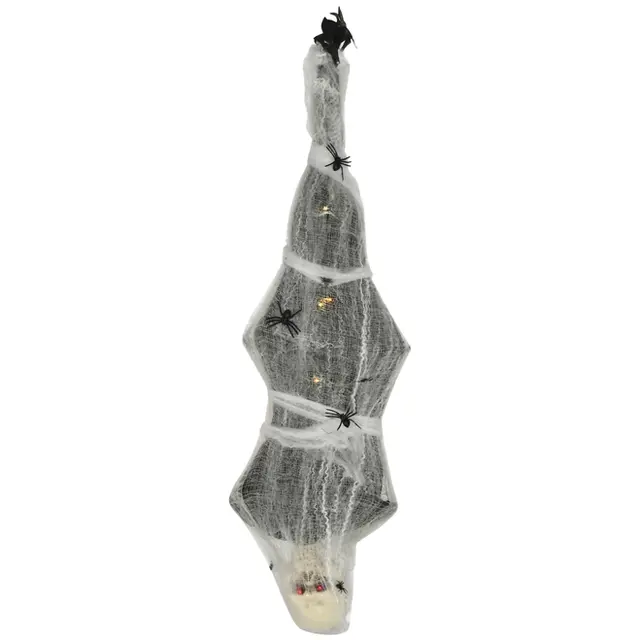 Hängande halloweenmumie 142 cm med röda ögon och spindlar