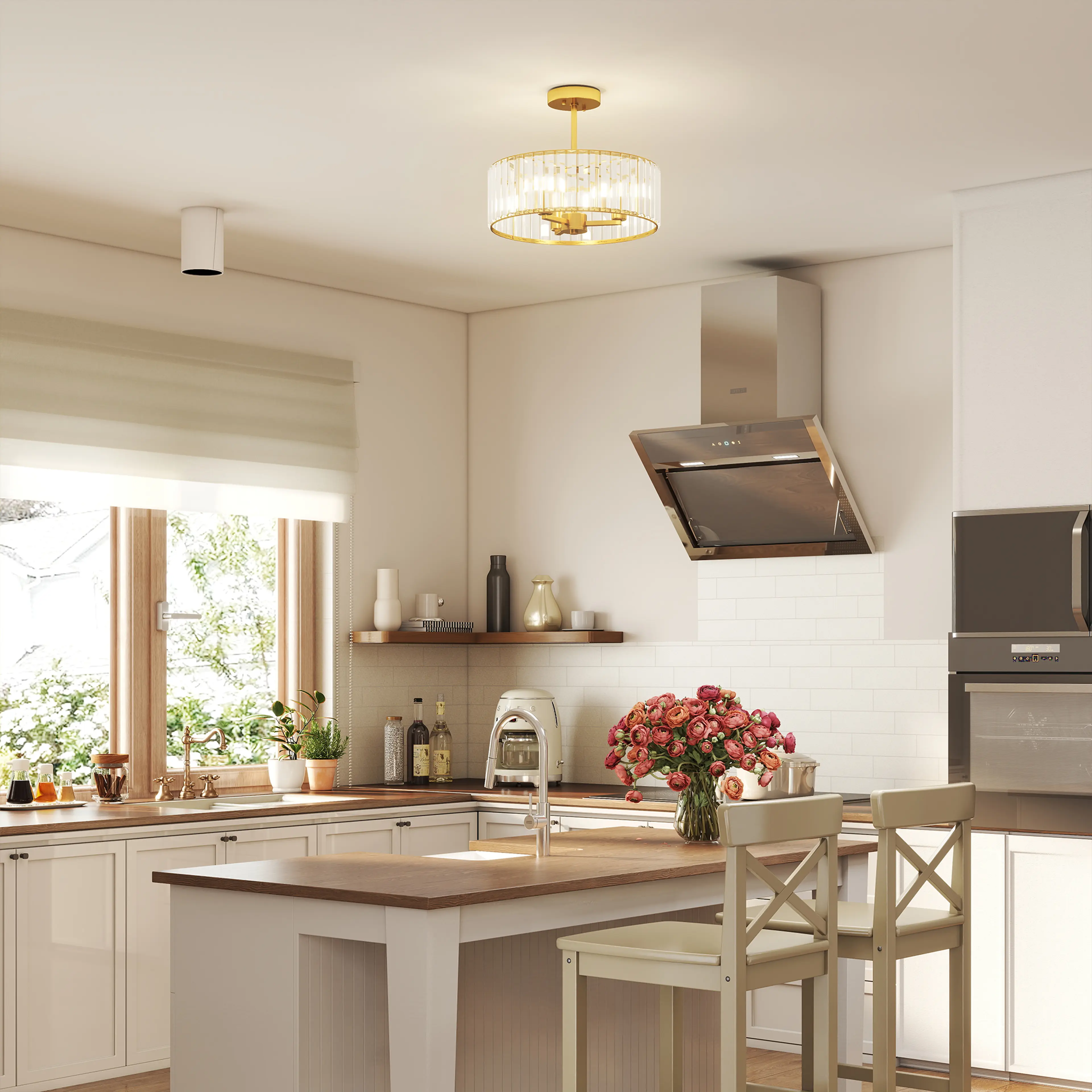 Taklampa i kristall Ø39 cm – semi-flush i guldton, 32 cm bygghöjd – bild 6