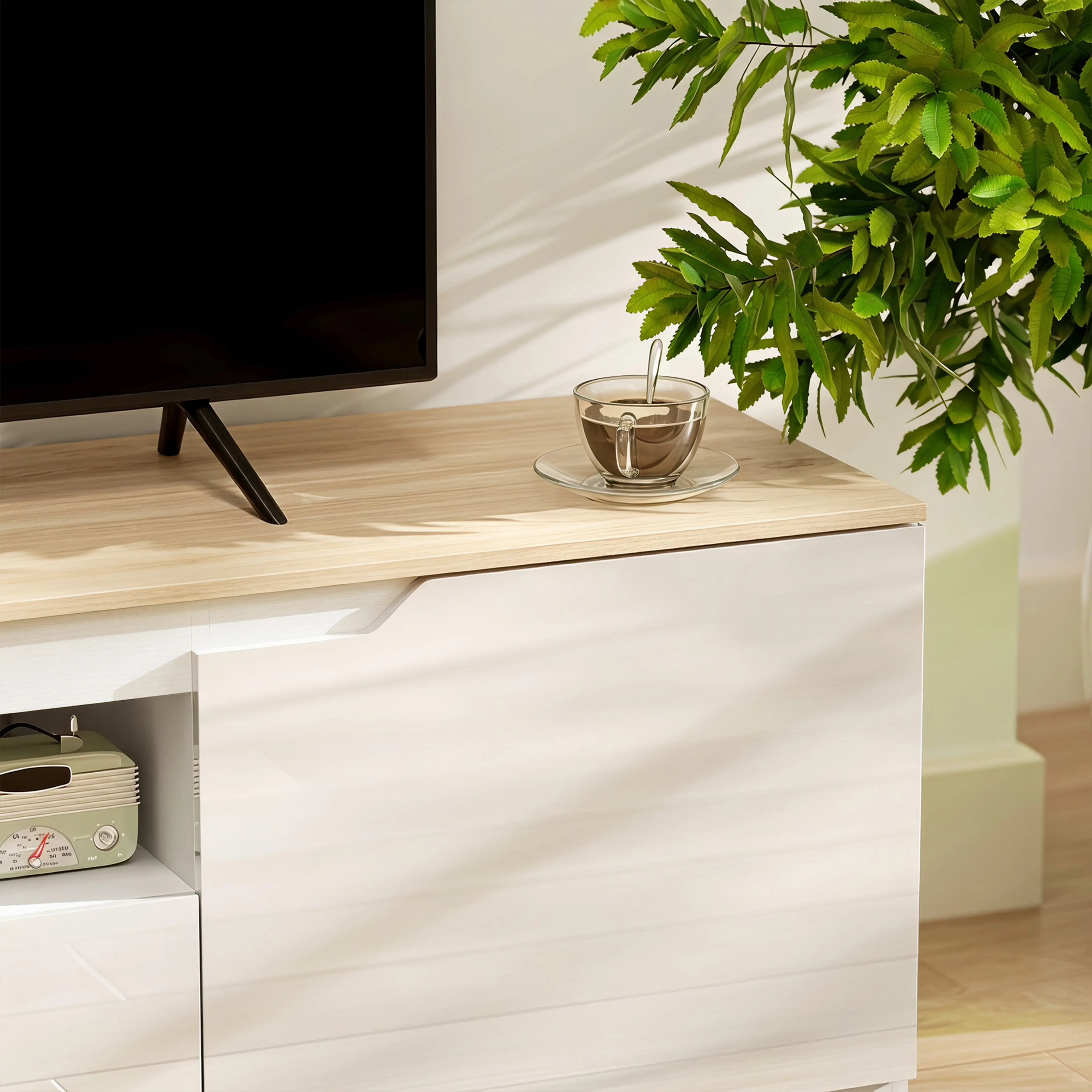 TV-bänk 160 cm högglans med ekskiva – bild 6