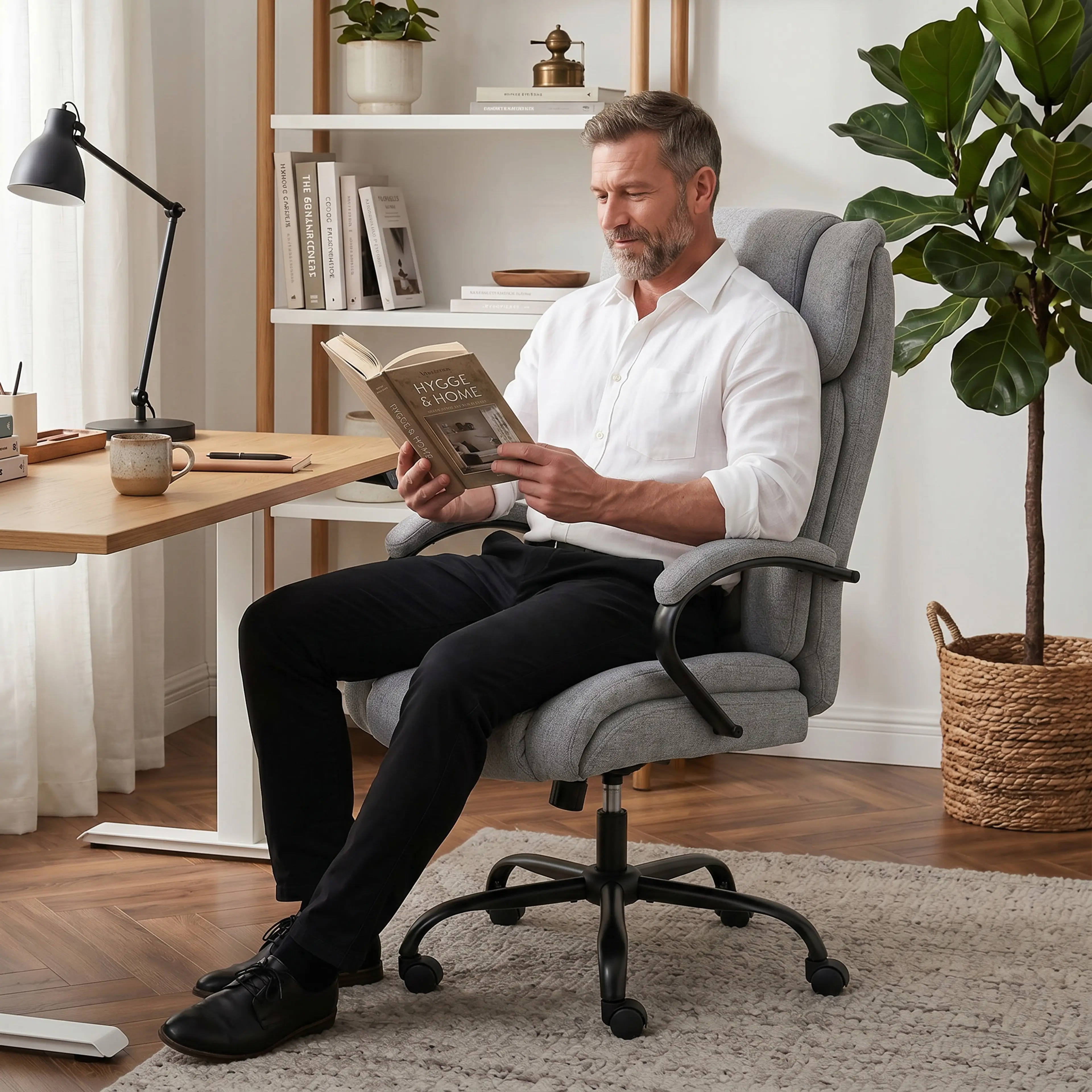 Kontorsstol som bär 220 kg – 62 cm bred sits, tyg i linnelook – bild 6
