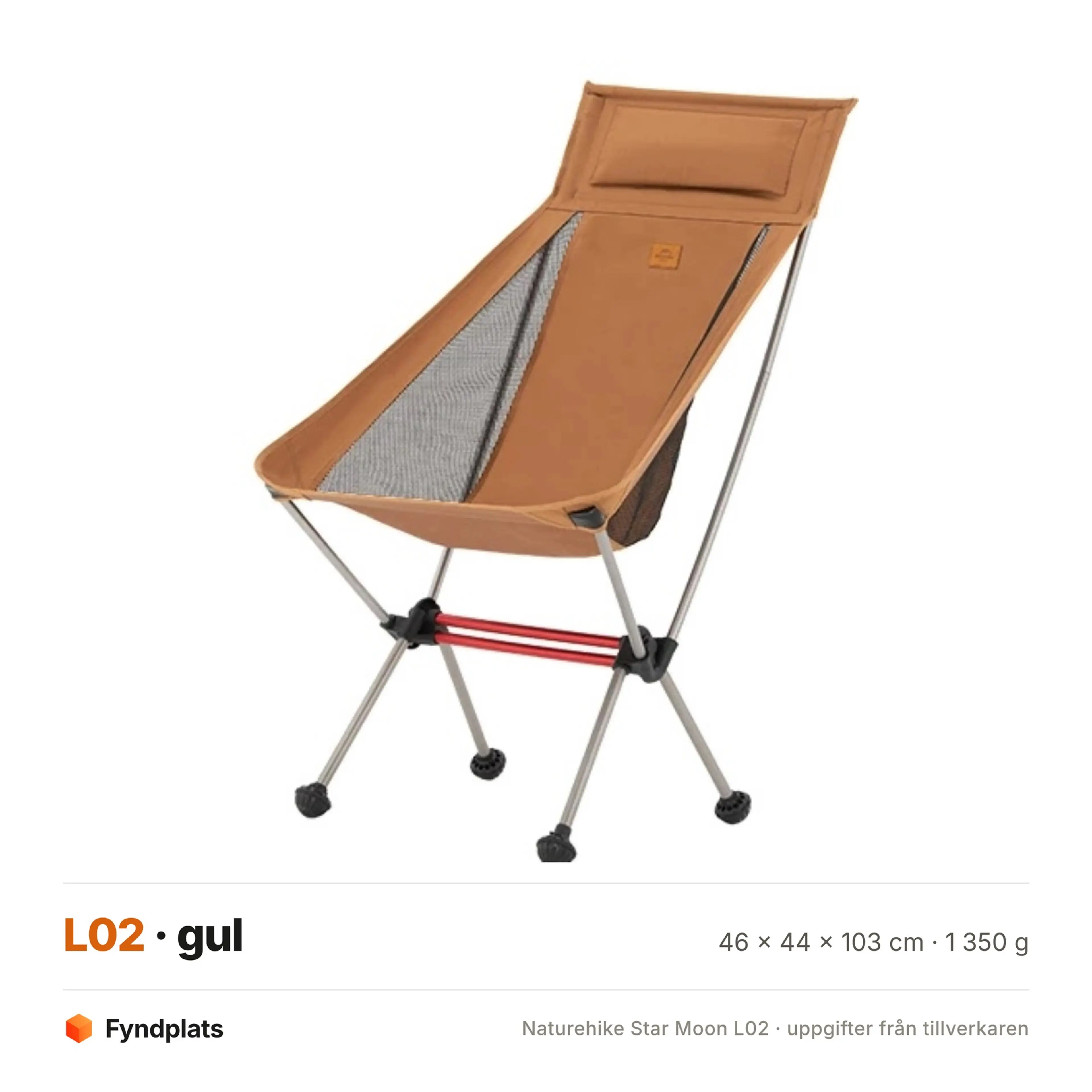 Naturehike campingstol med nackstöd – 1,35 kg, 120 kg maxlast – bild 6