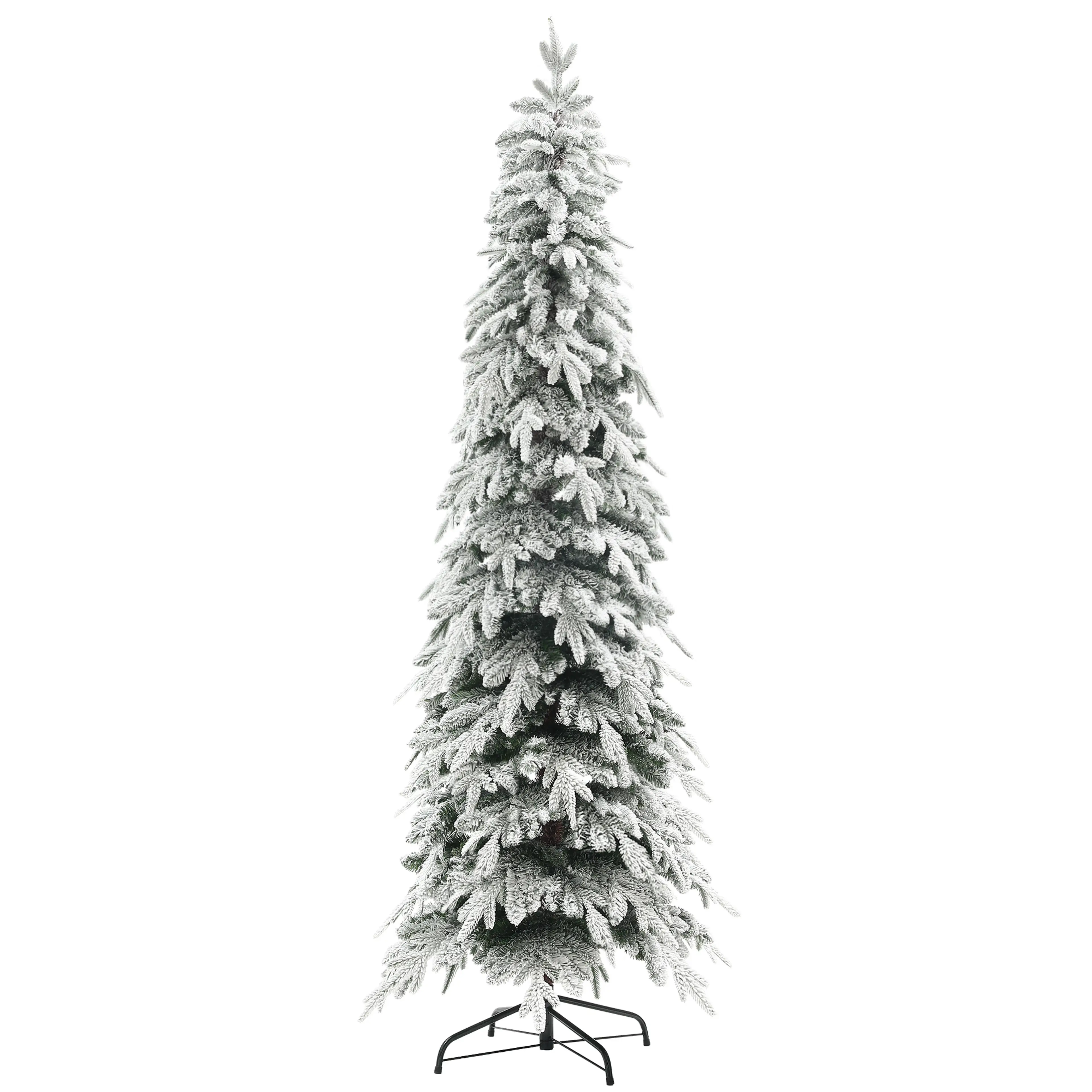 Smal vit julgran 210 cm med konstsnö, 70 cm i diameter