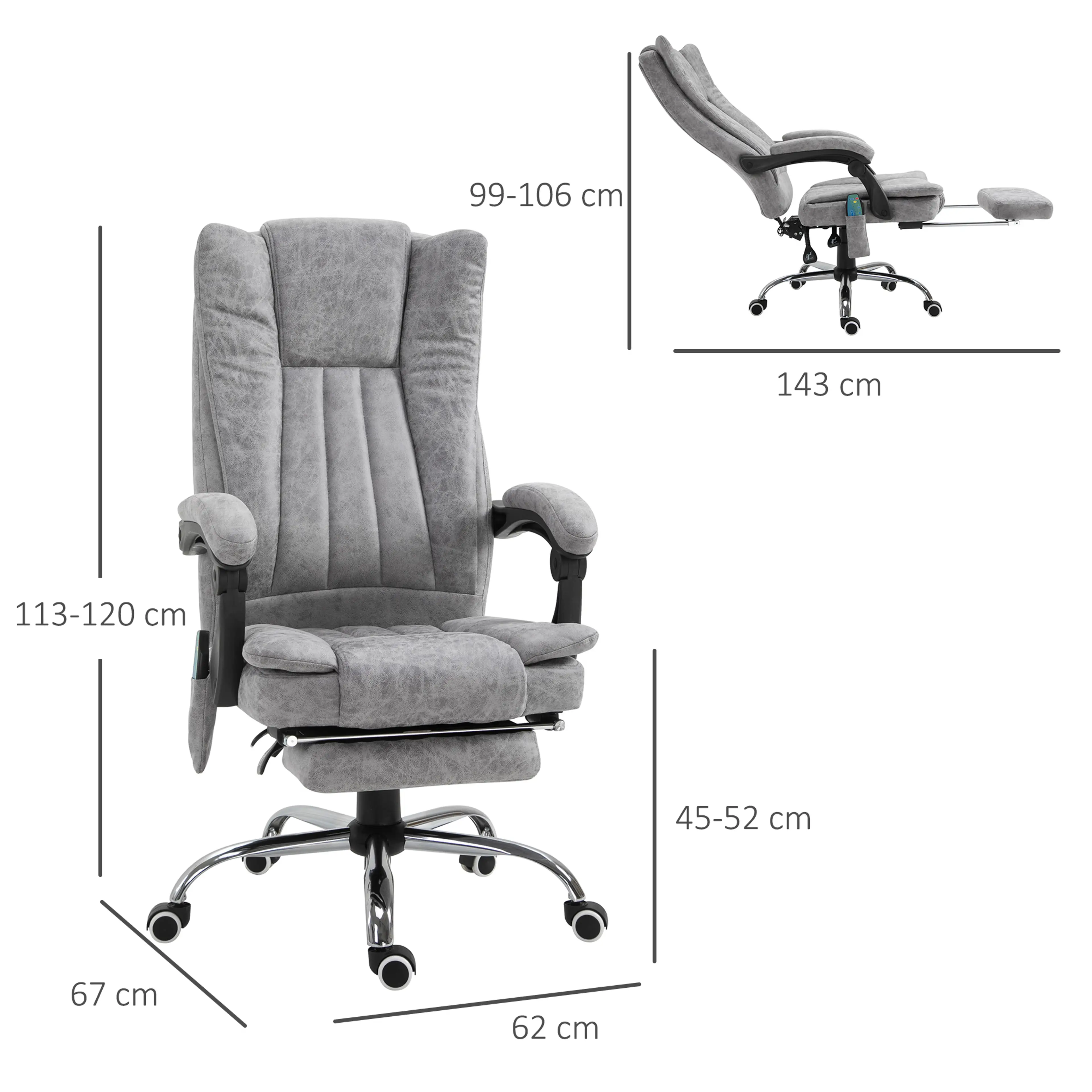 Måttritning med bredd 62 cm, djup 67 cm, höjd 113–120 cm och fällt läge 143 cm
