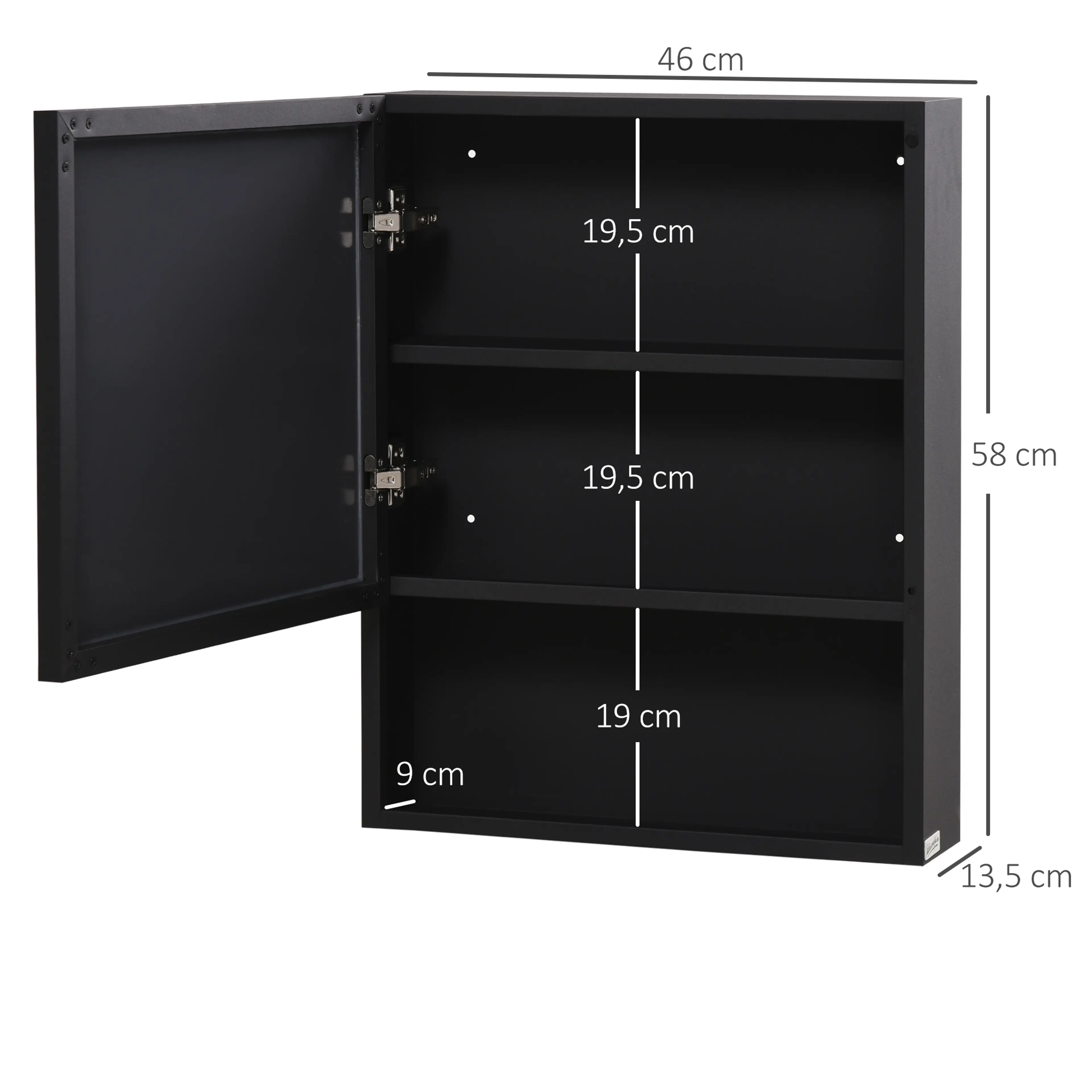 Spegelskåp 46 × 58 cm med öppen hylla – svart – bild 6