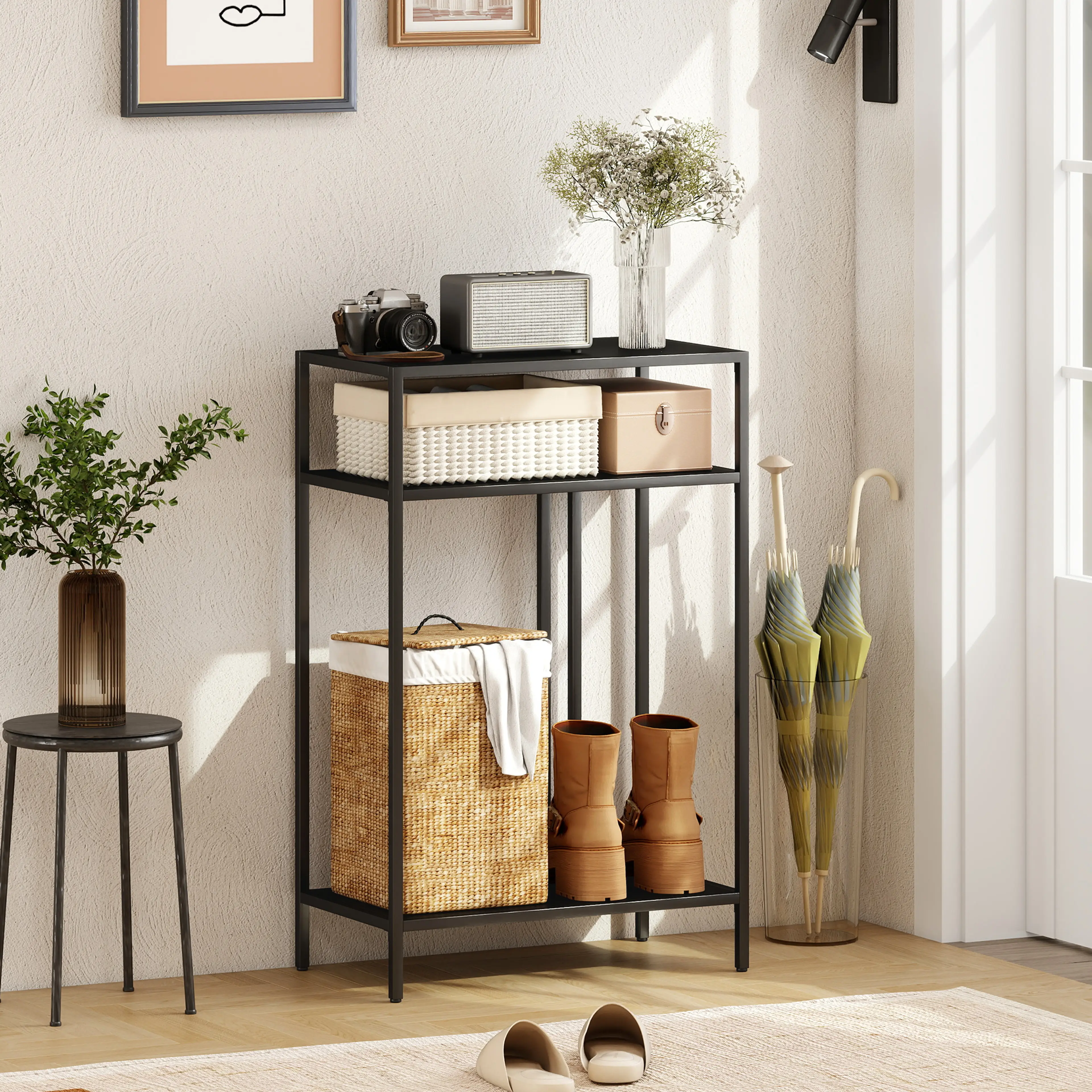Smalt konsolbord i metall 55 cm, tre plan – bild 2
