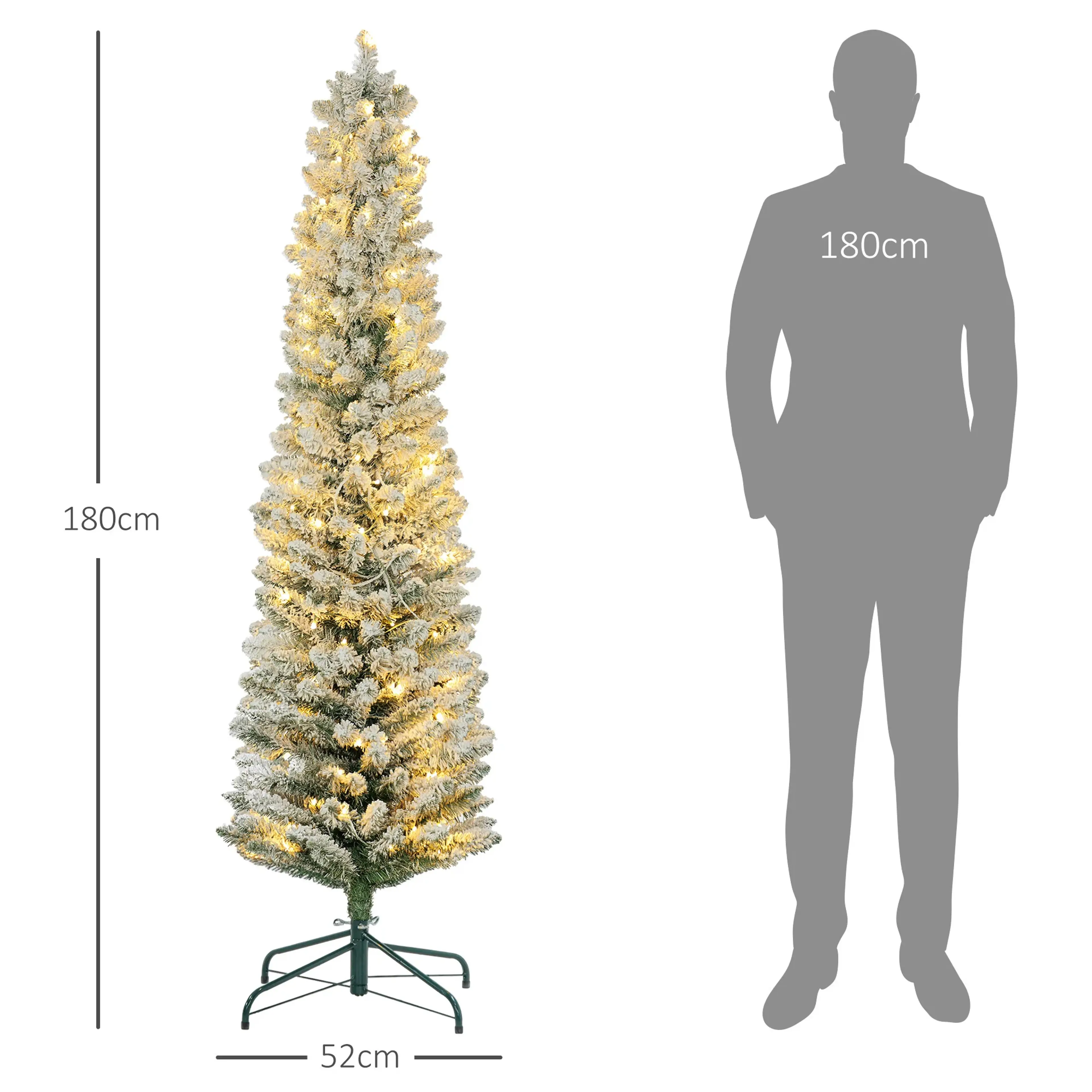 Måttskiss där granen jämförs med en person på 180 cm