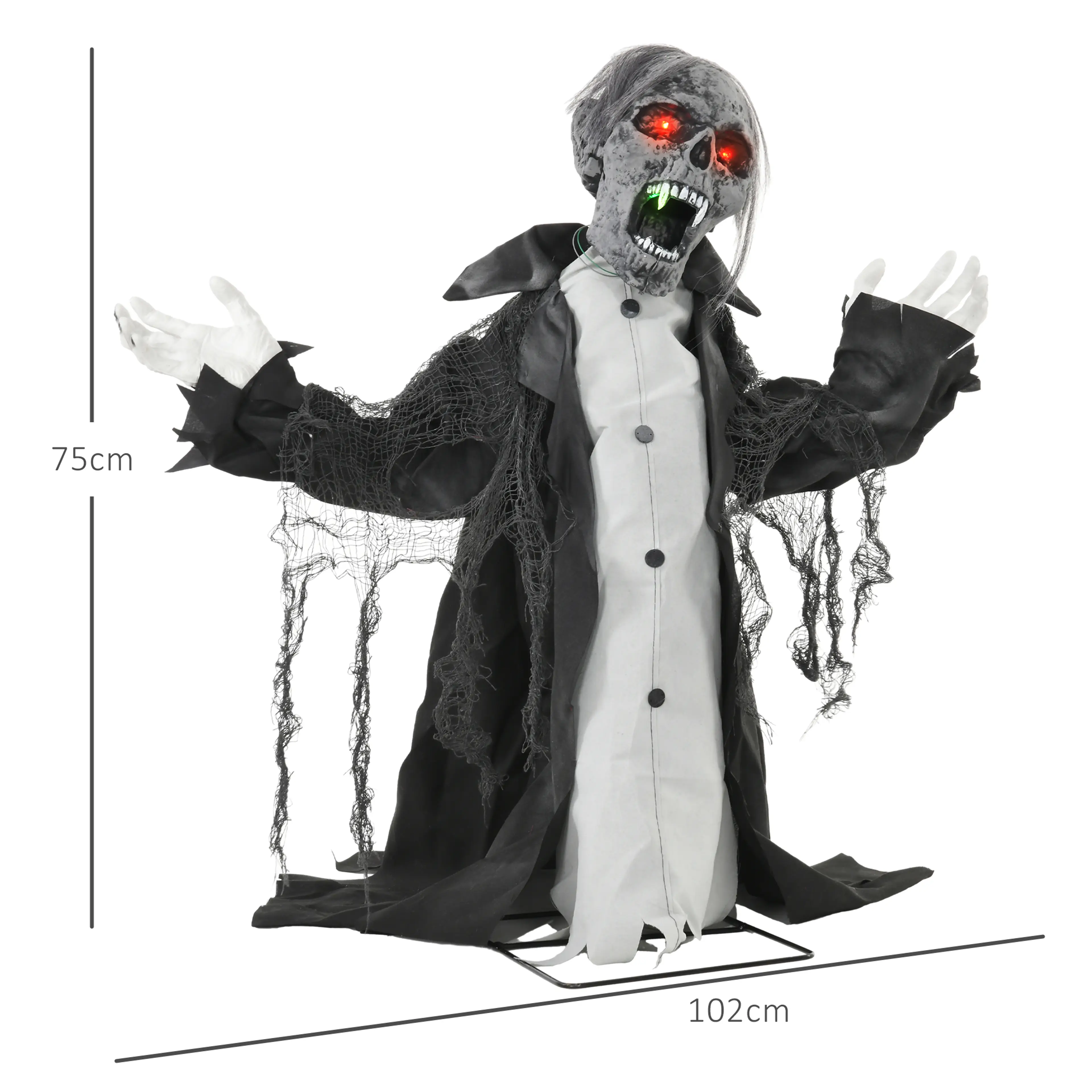 Måttbild: skelettet är 102 cm brett och 75 cm högt