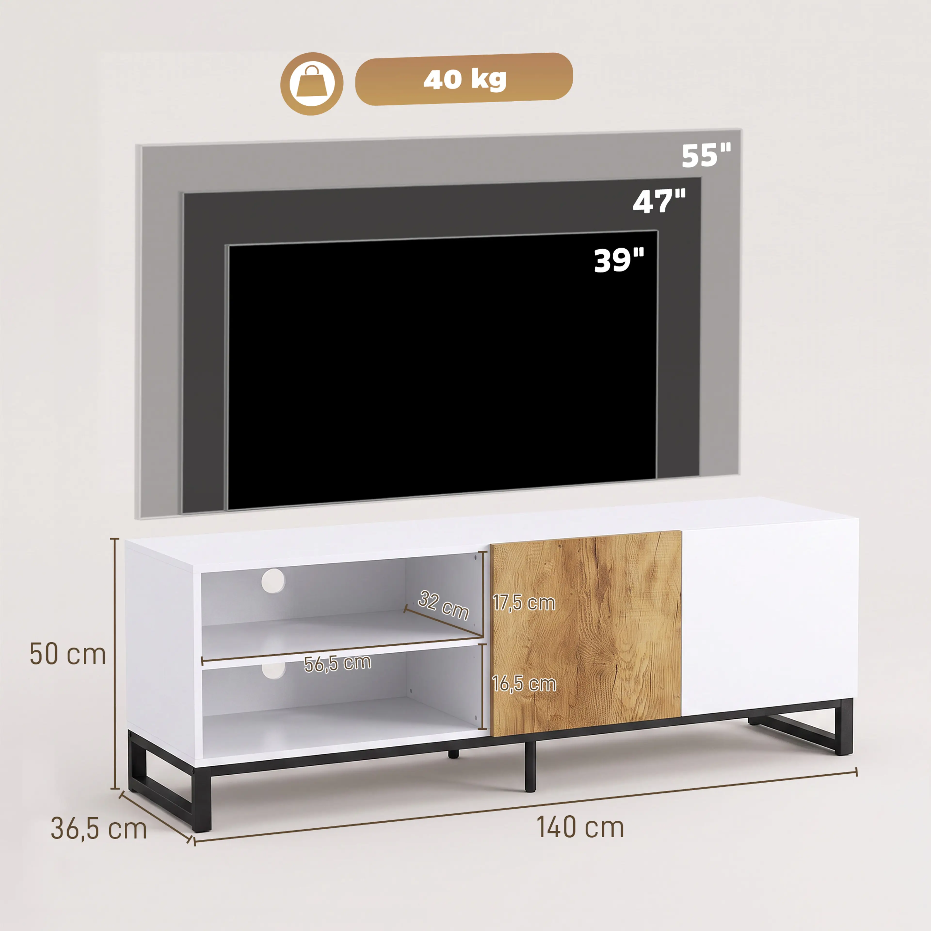 TV-bänk 140 cm med metallben och eklucka – bild 4