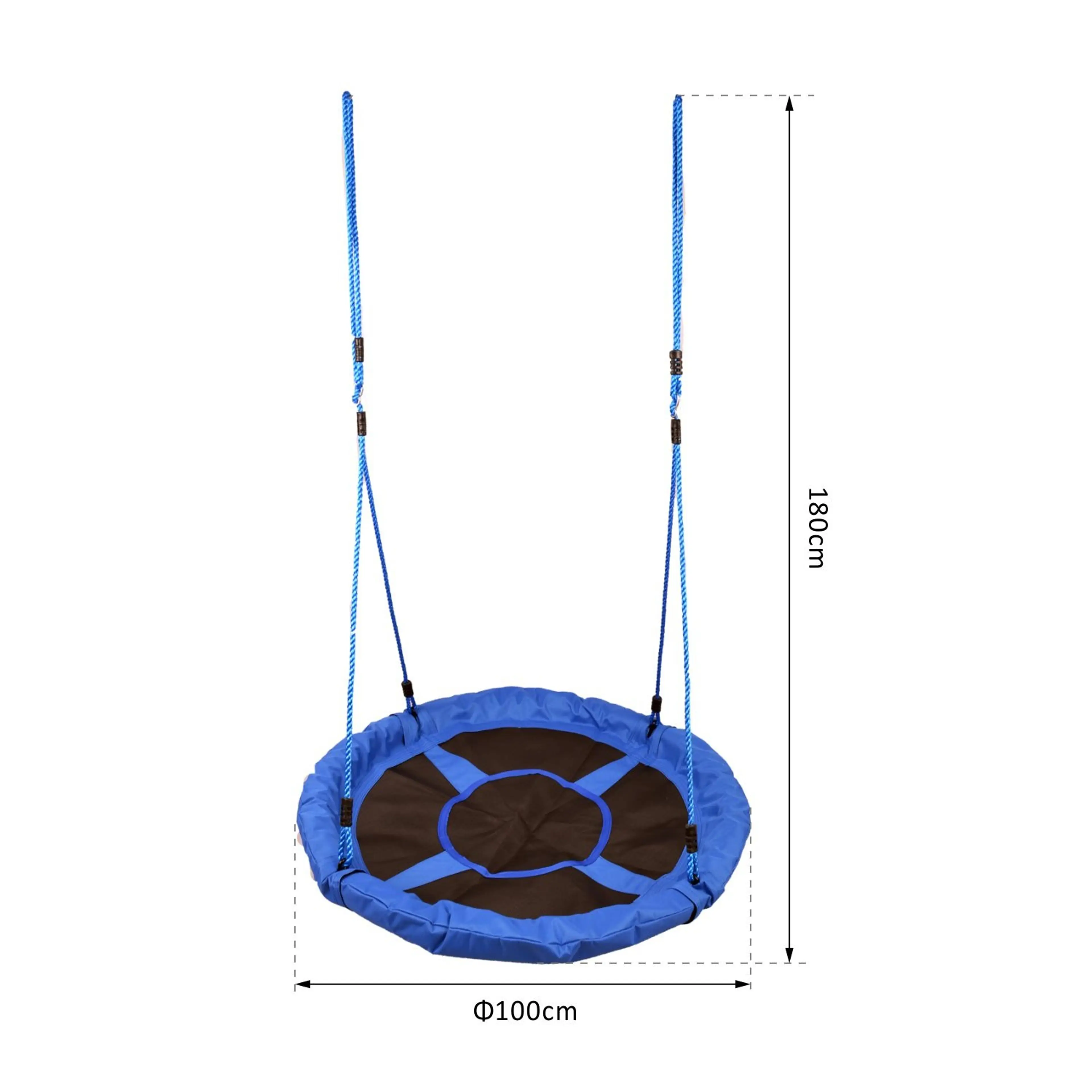 Måttskiss: 100 cm i diameter och 180 cm total längd med repen