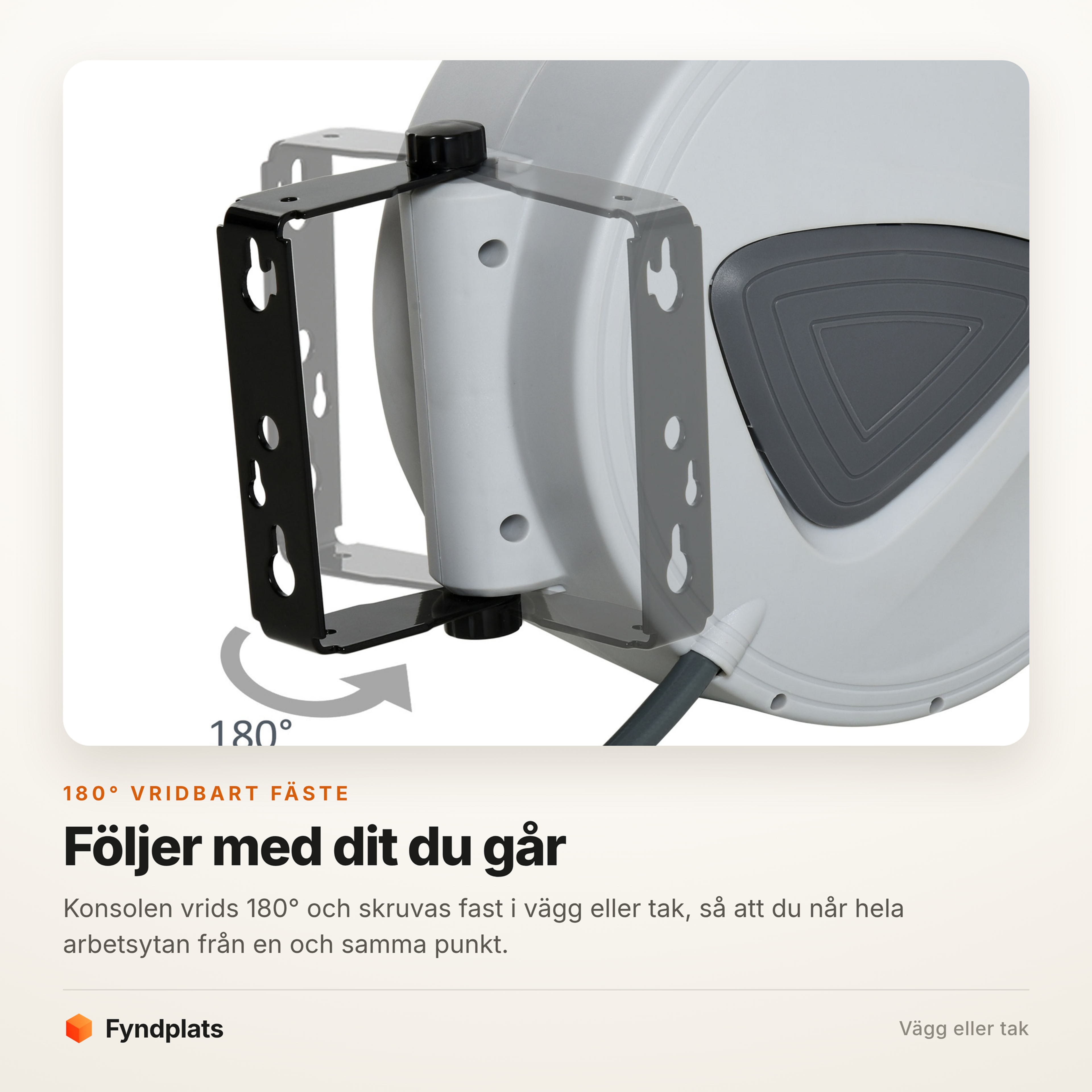 Fyndplats-kort om det 180 grader vridbara fästet för montering i vägg eller tak