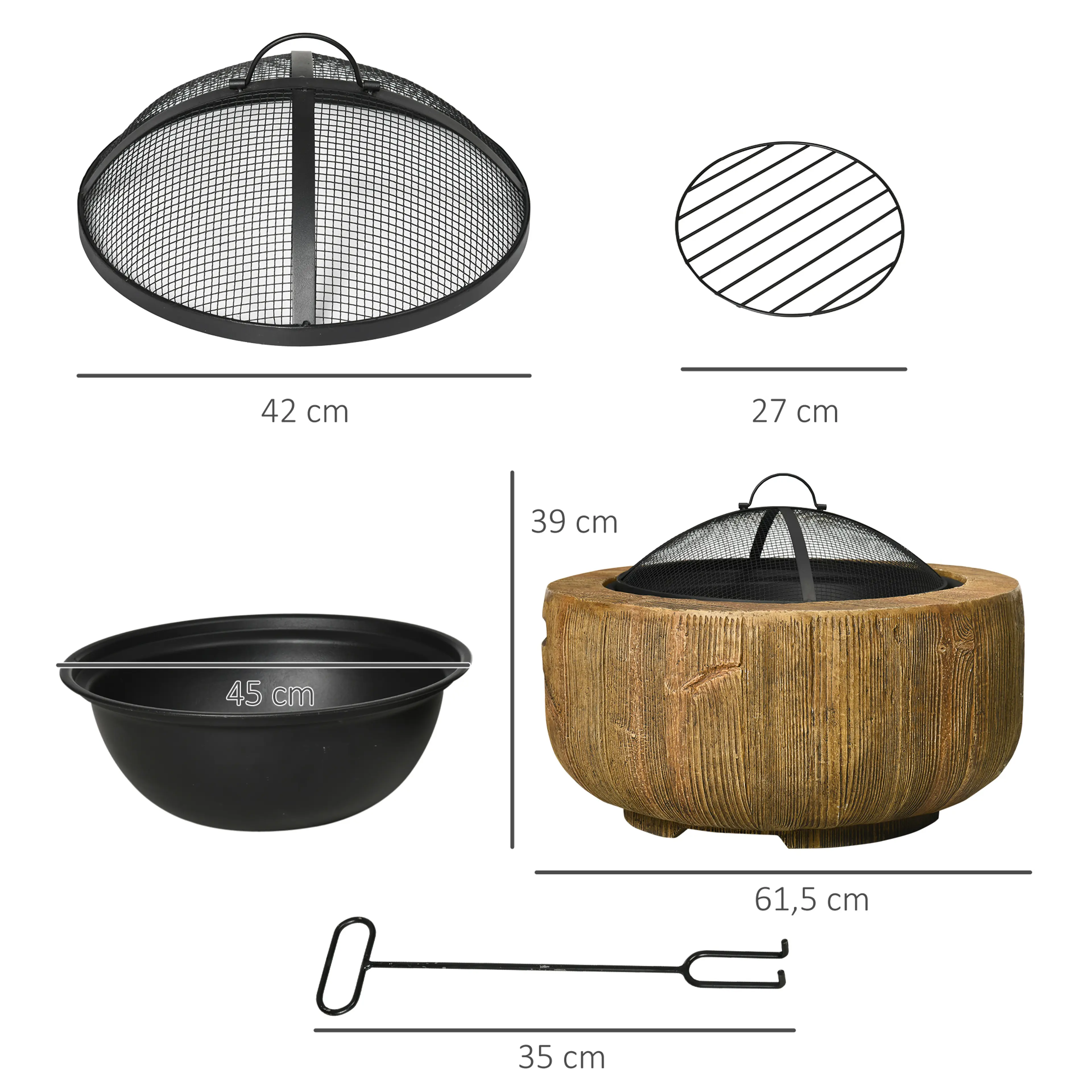 Måttritning: Ø61,5 cm med lock, galler och eldgaffel