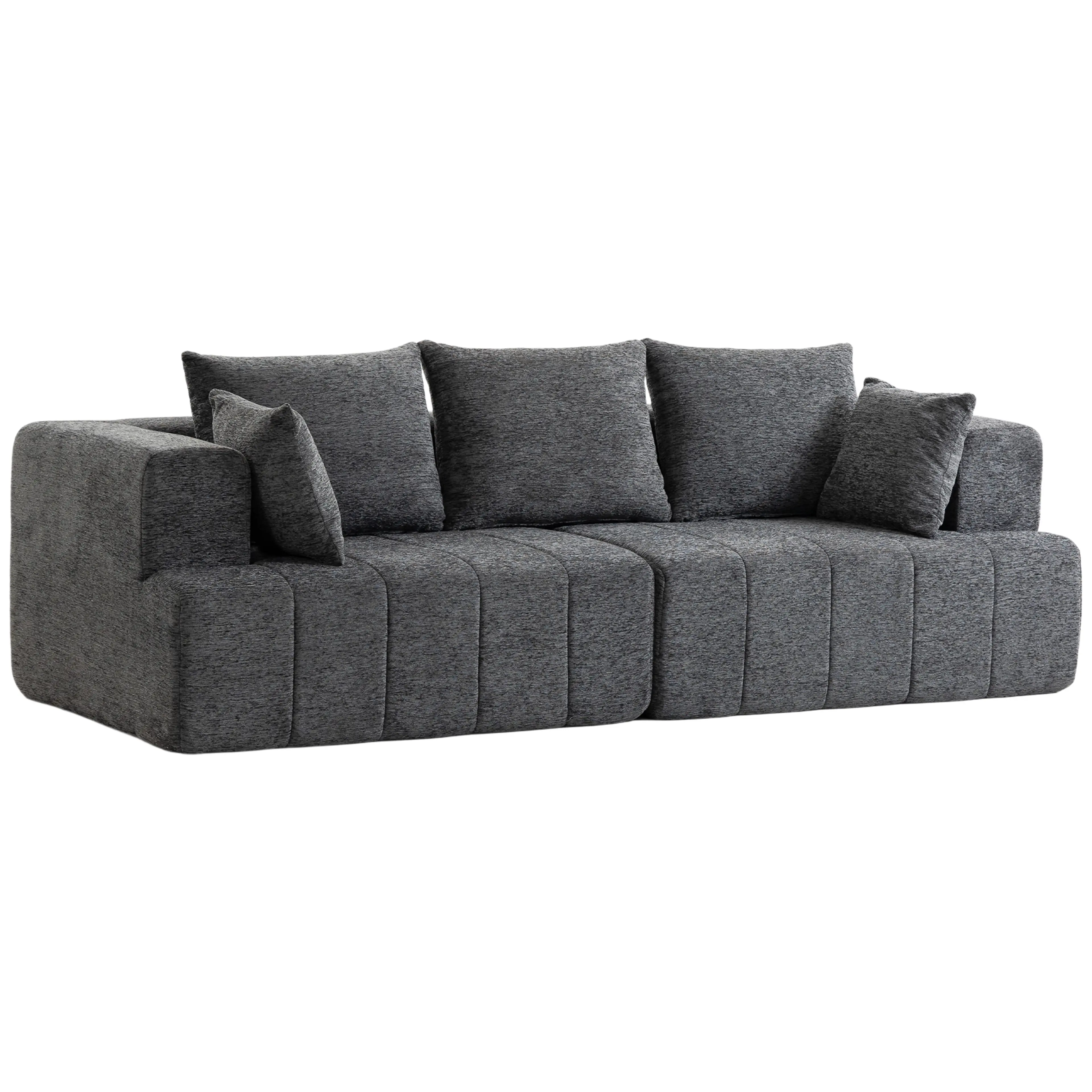 Tresitssoffa 248 cm i mörkgrå chenille – 104 cm djup och 42 cm sits