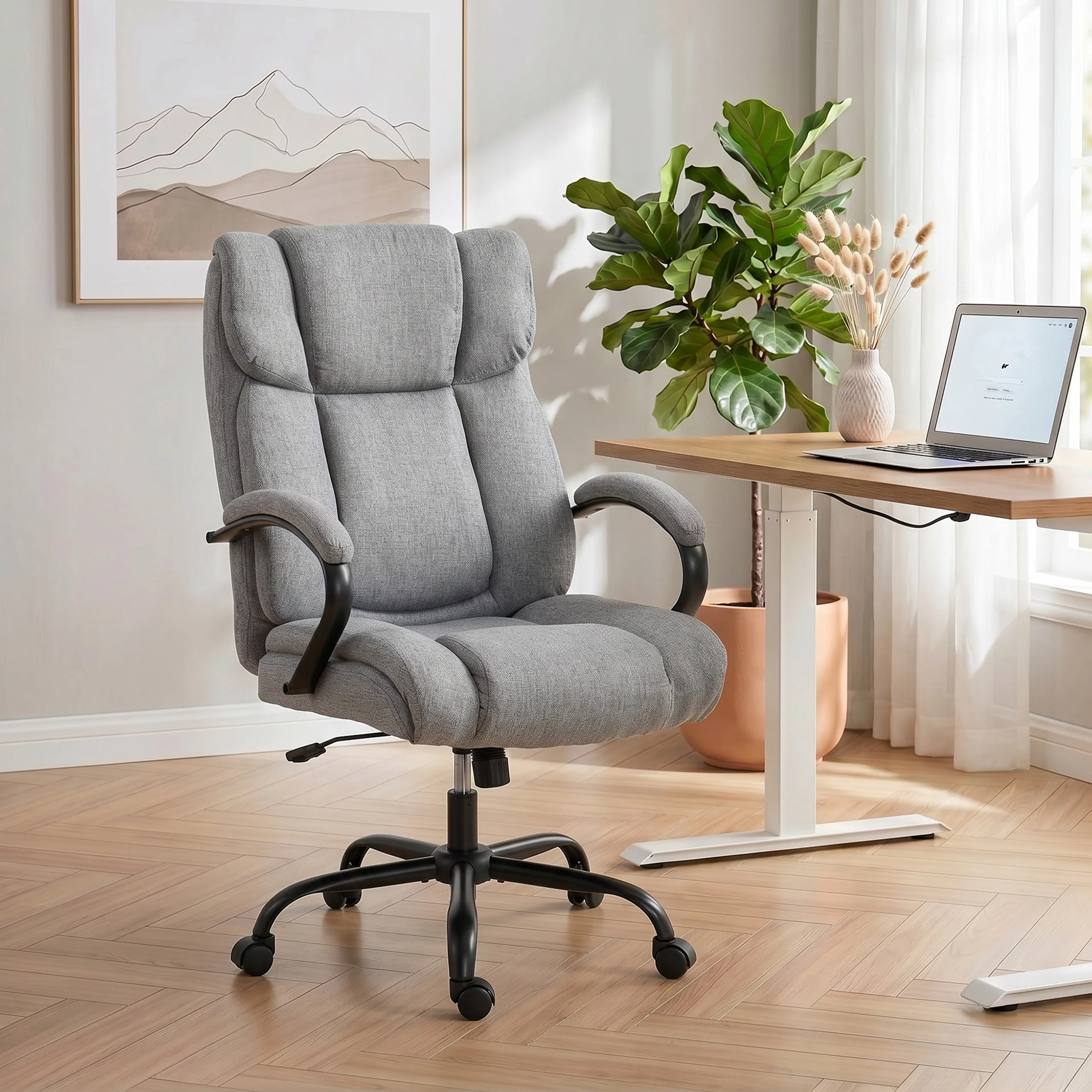 Kontorsstol som bär 220 kg – 62 cm bred sits, tyg i linnelook – bild 3
