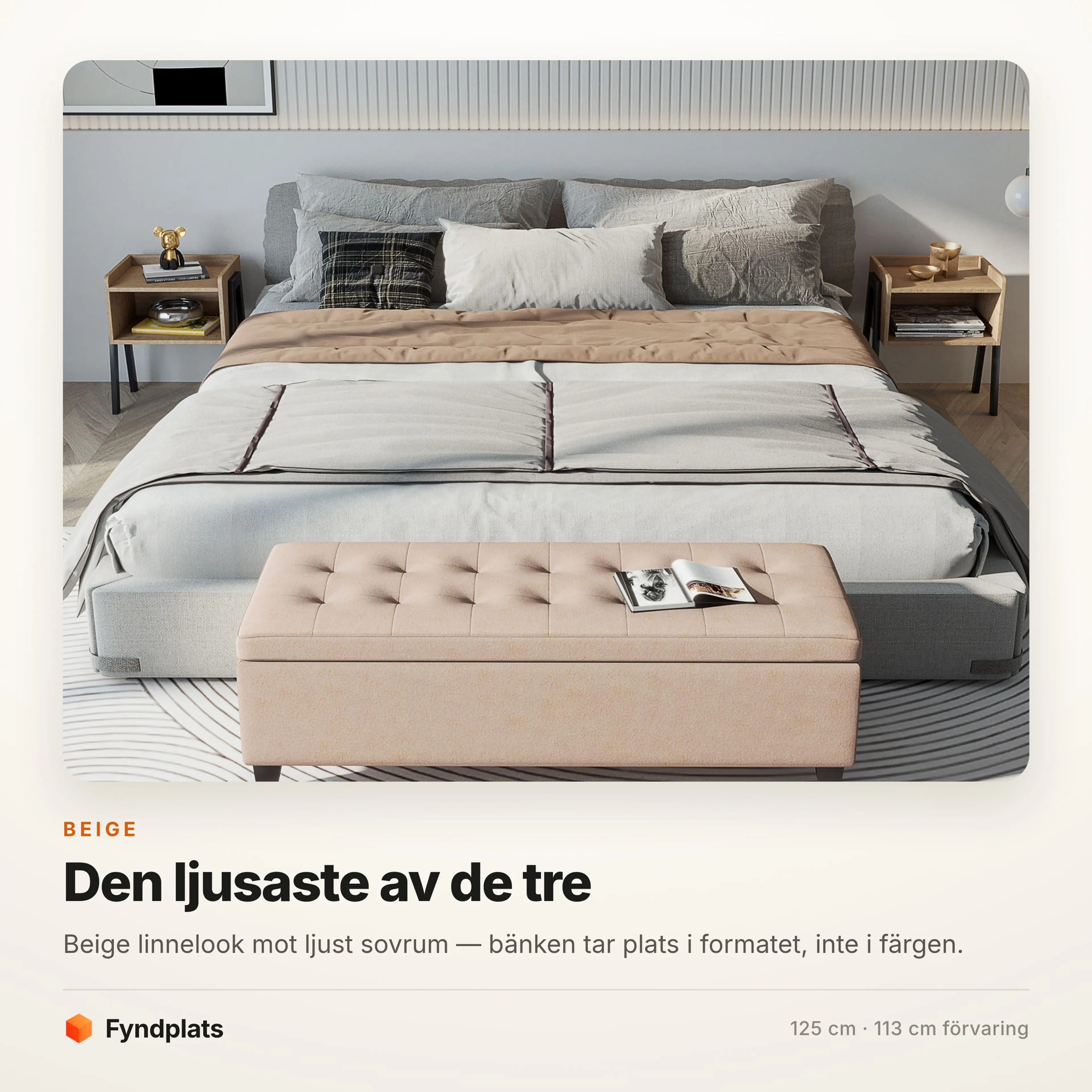 Ottomanbänk 125 cm med förvaring, beige – bild 3