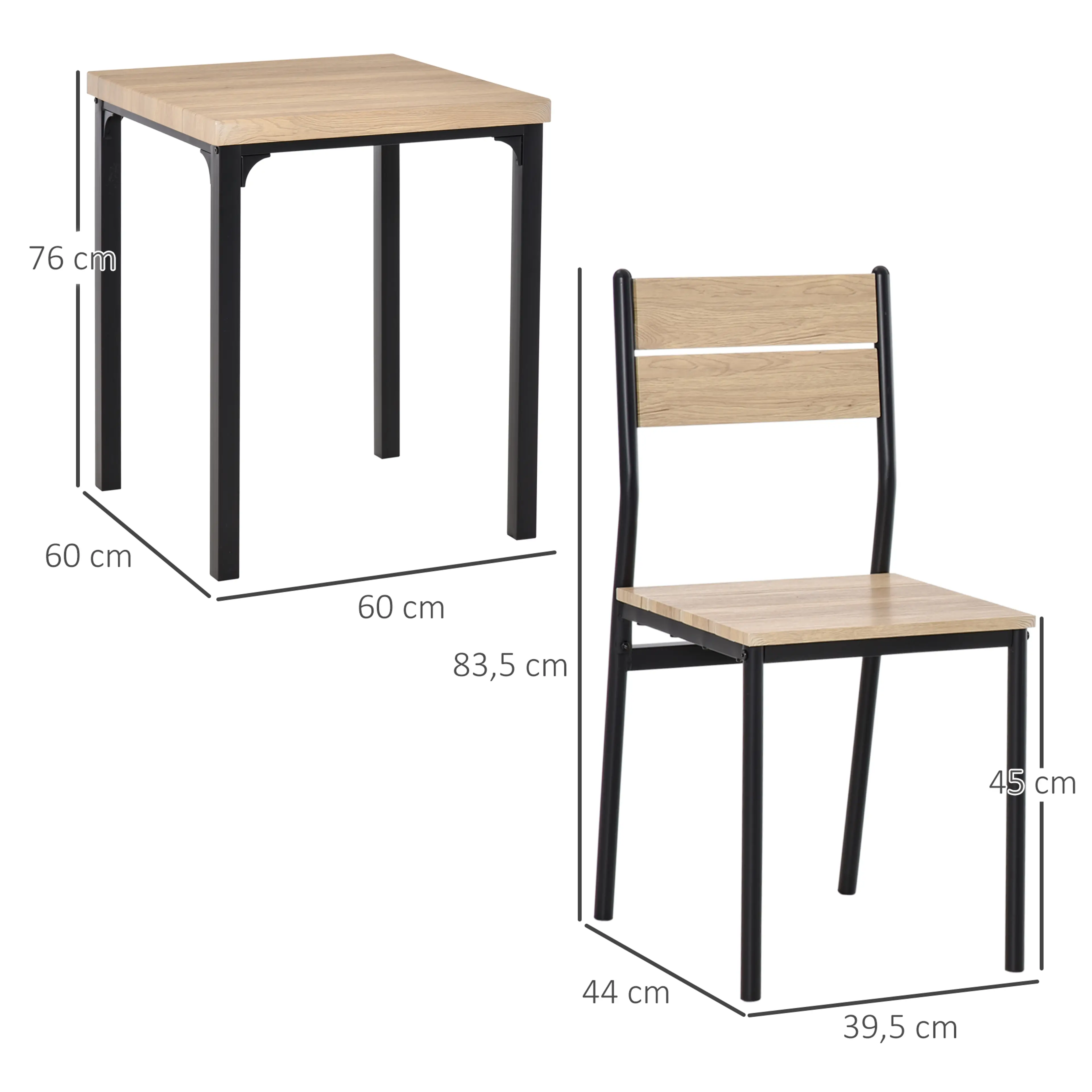 Matgrupp i tre delar – kvadratiskt bord 60 cm och två stolar i färgen natur, bild 3