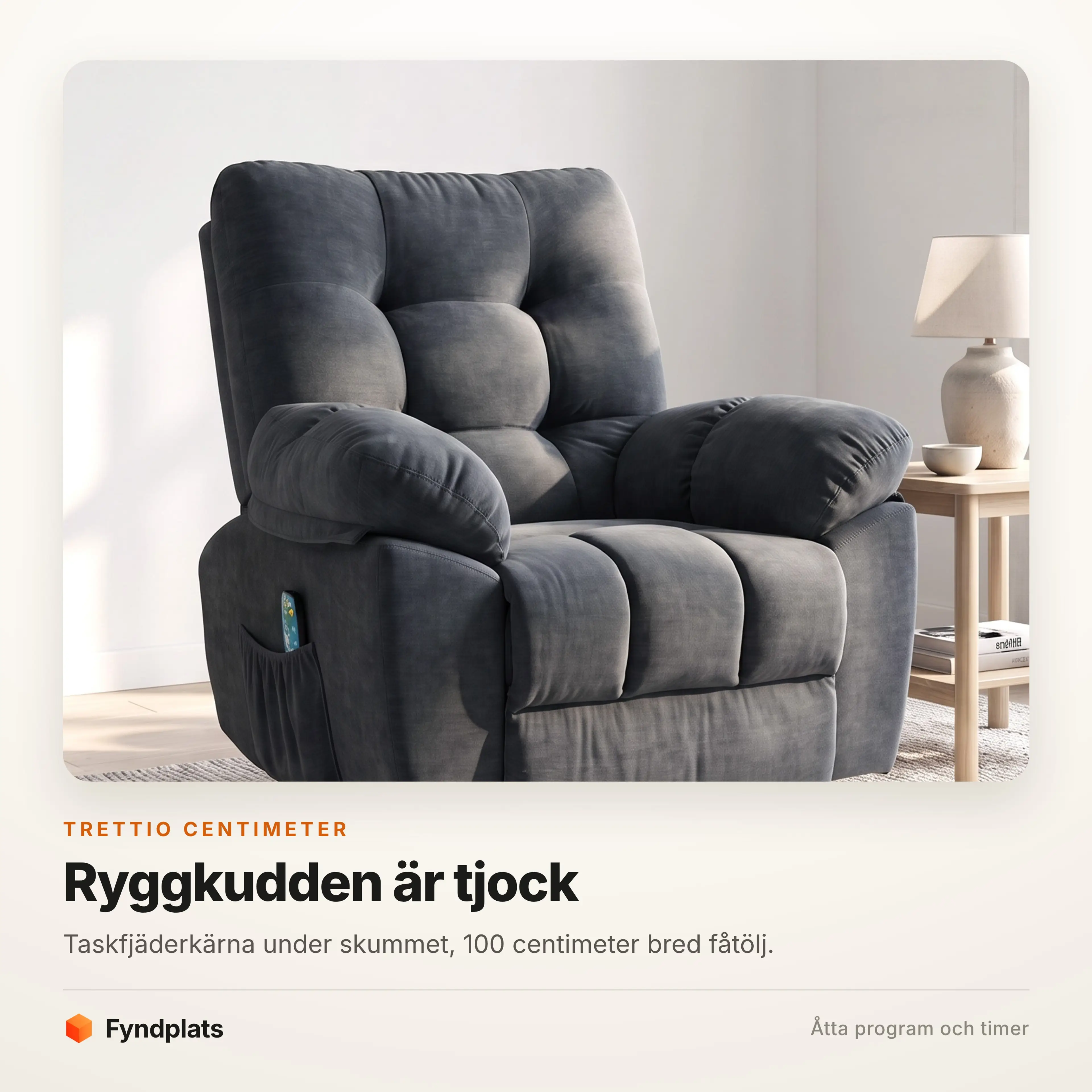 Trettio centimeter tjock ryggkudde med taskfjäderkärna