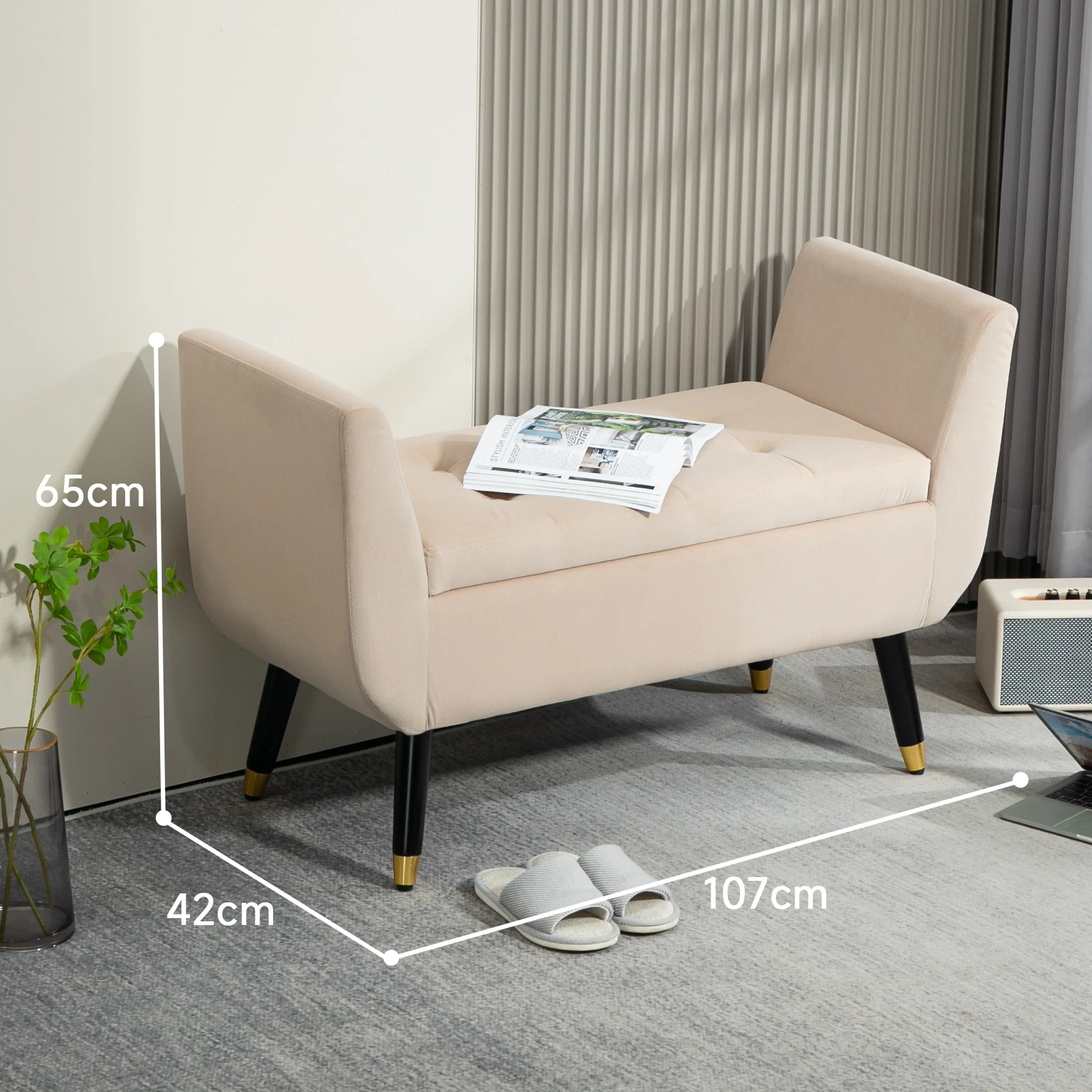 Bänk 107 cm med vinklade armstöd och förvaring – bild 4