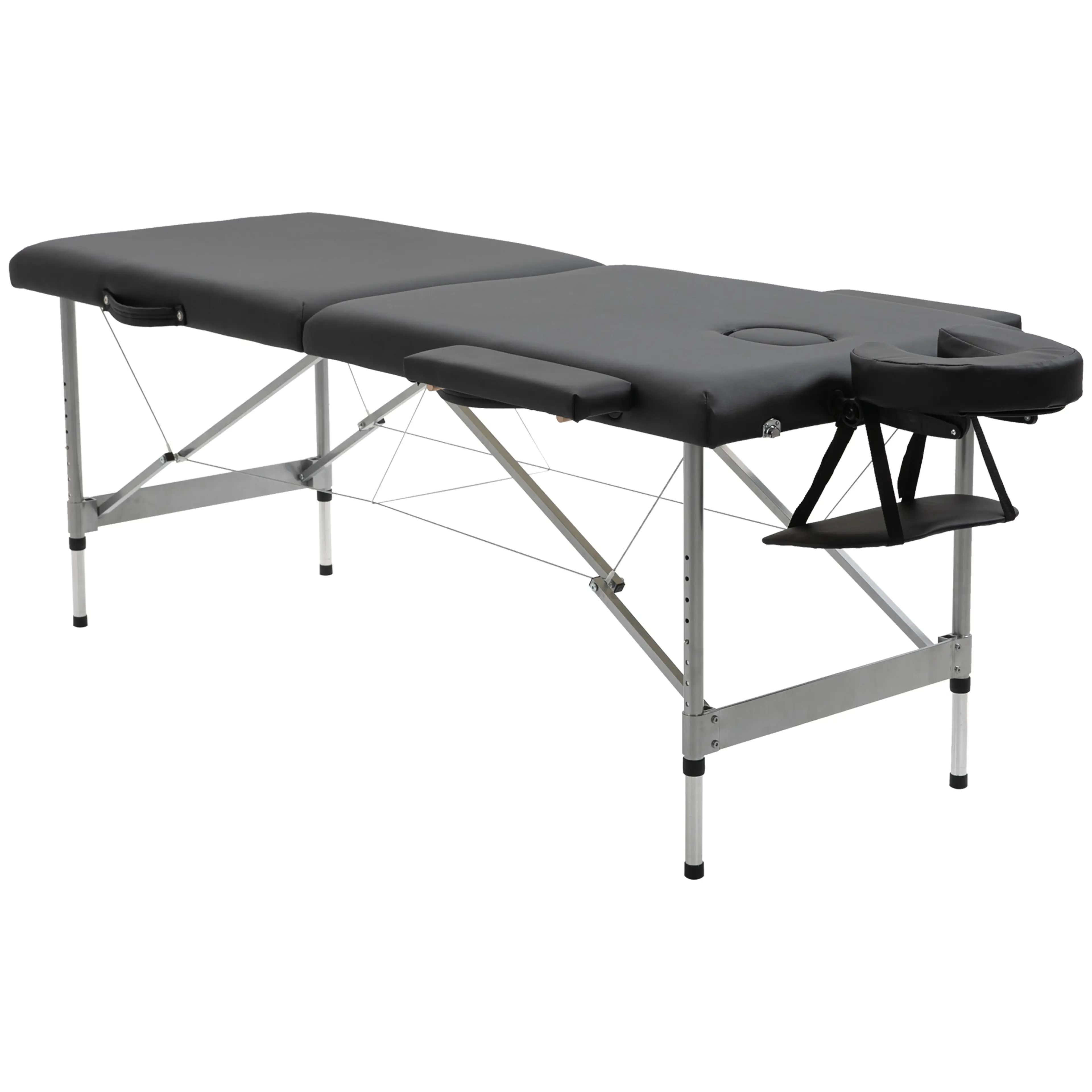 Svart hopfällbar massagebänk i aluminium med armstöd och handbrädor (1)
