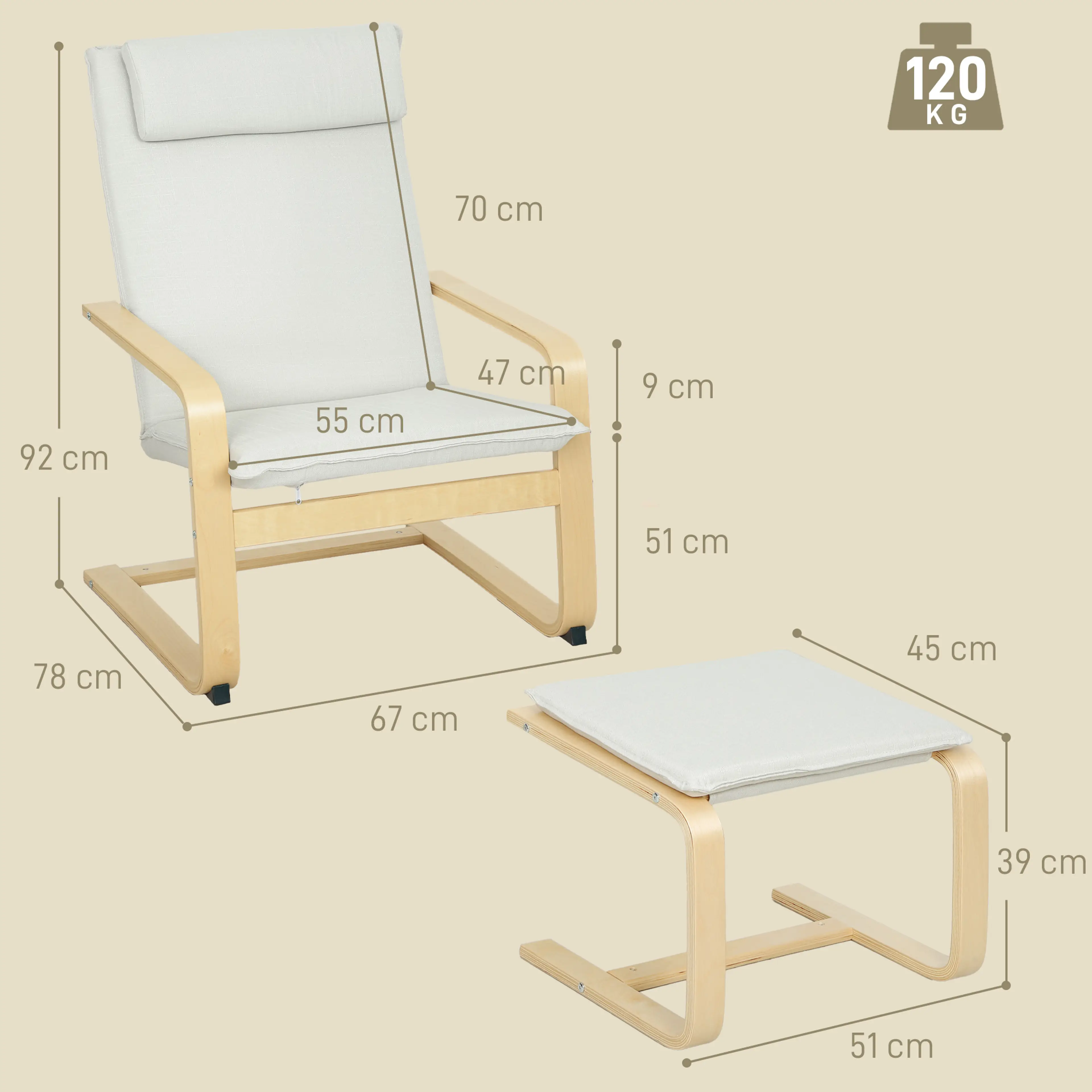 Måttskiss som visar 67 cm bredd, 78 cm djup och 92 cm höjd