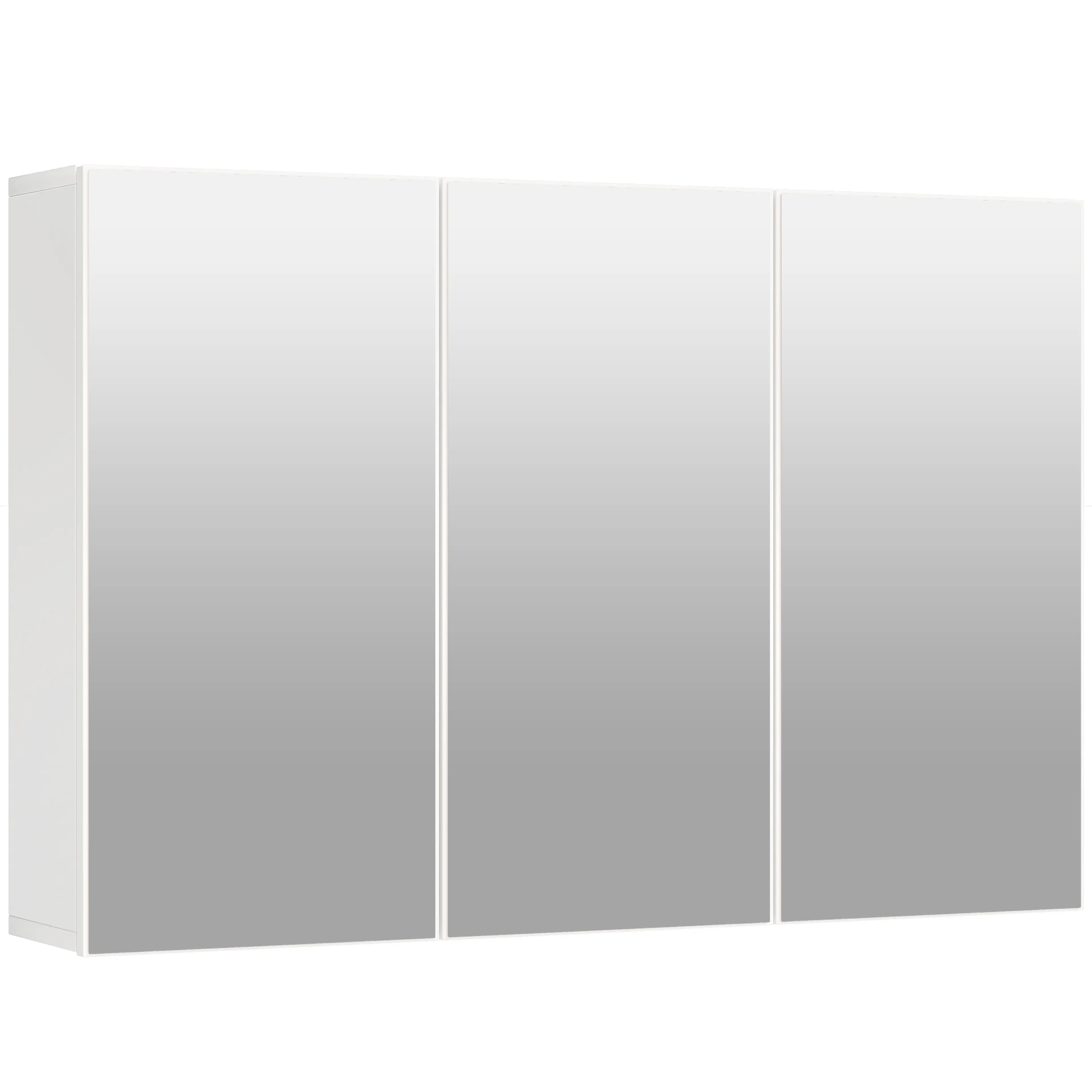 Spegelskåp 90 × 60 cm i vitt – tre spegeldörrar, fem fack och grepplös front