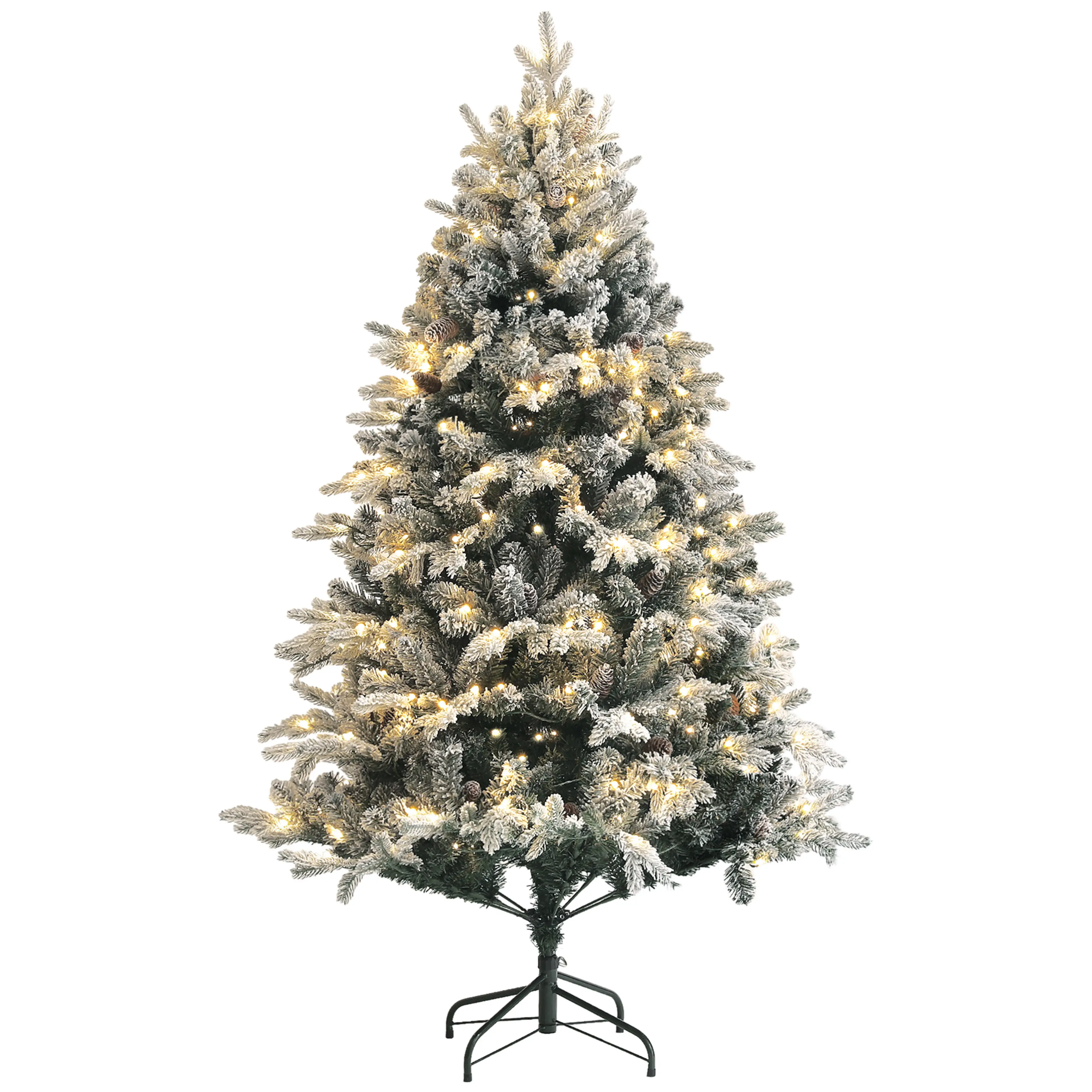 Snötäckt julgran 180 cm med 200 LED och metallfot