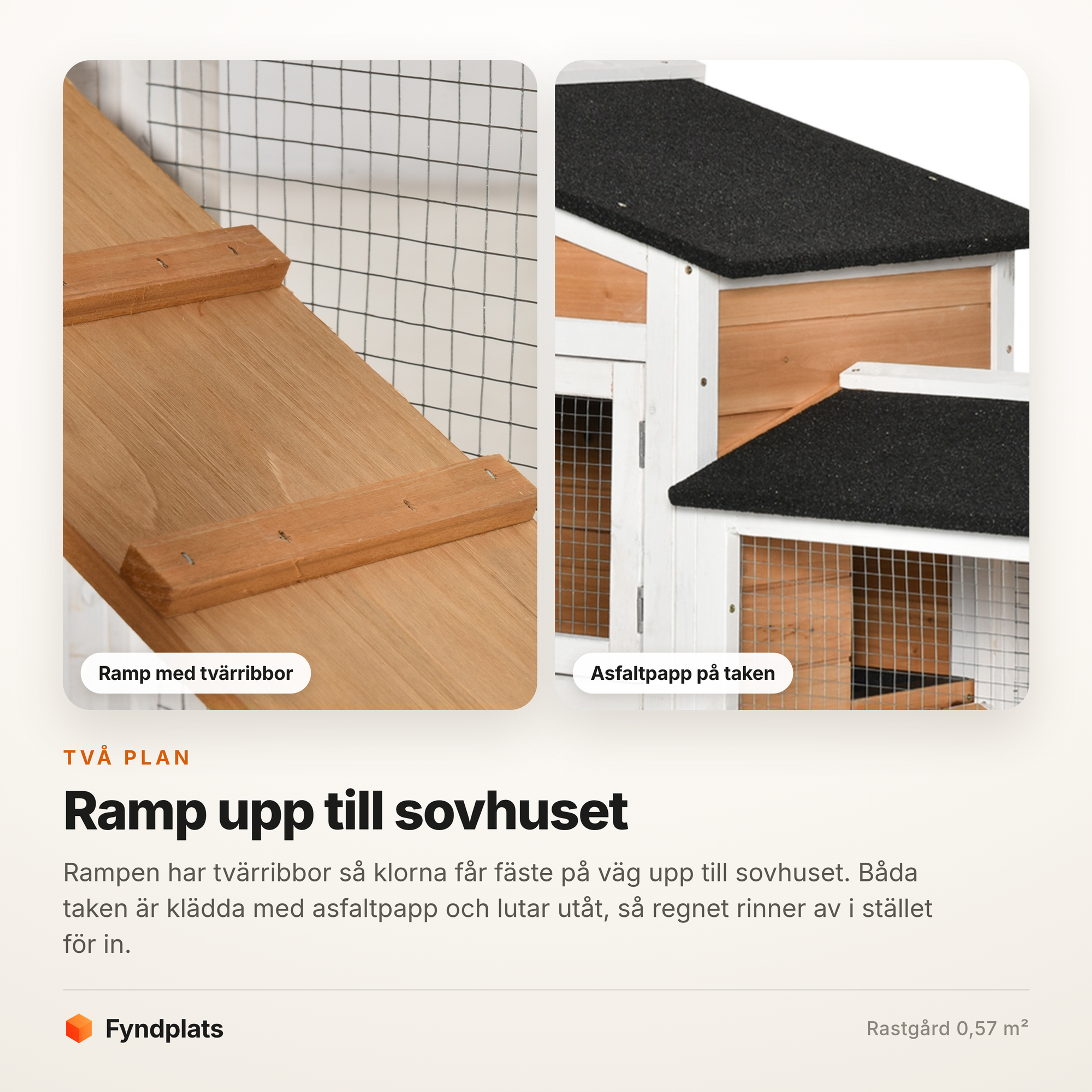 Rampen med tvärribbor upp till sovhuset och asfaltpappen på taken