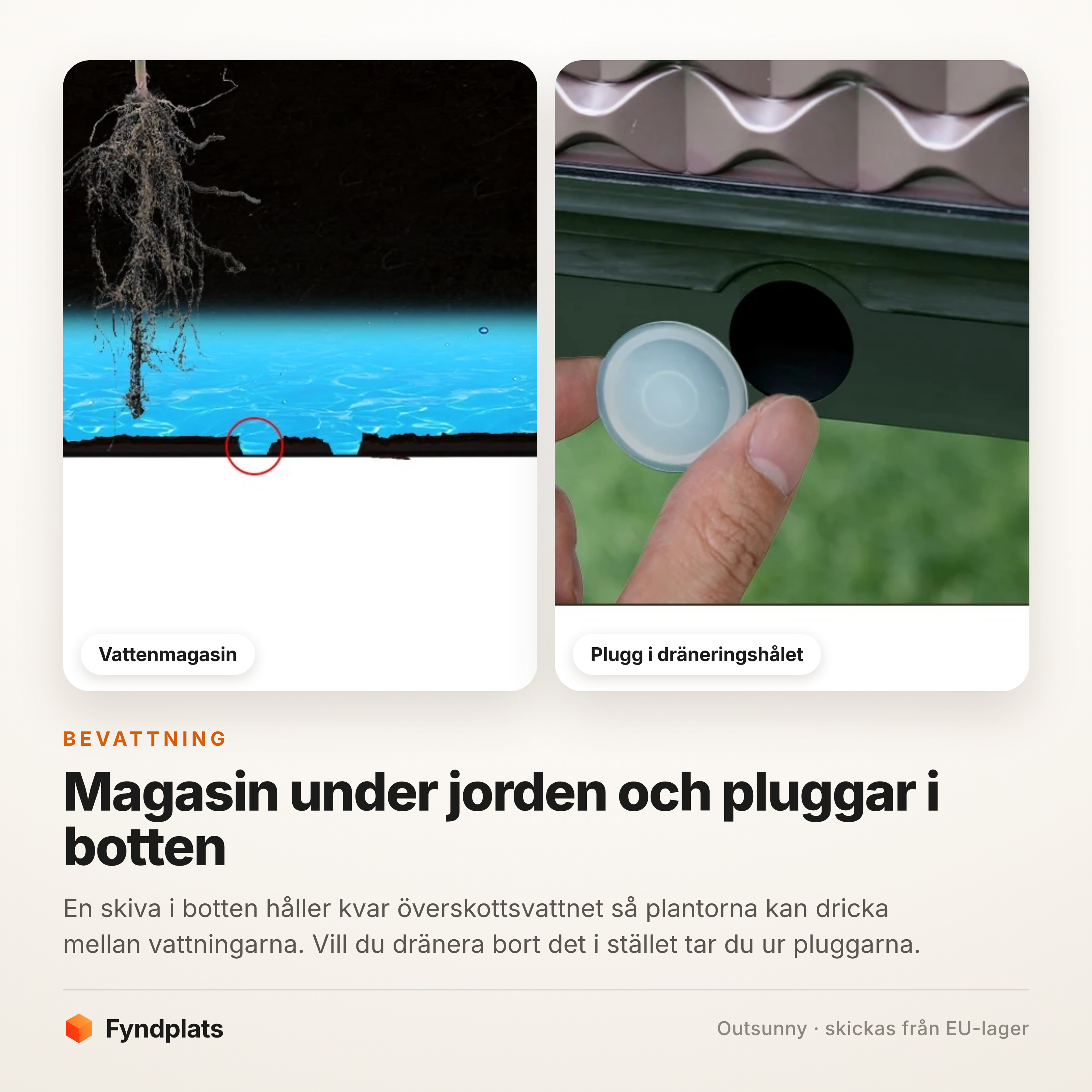 Vattenmagasinet i botten och pluggen i dräneringshålet