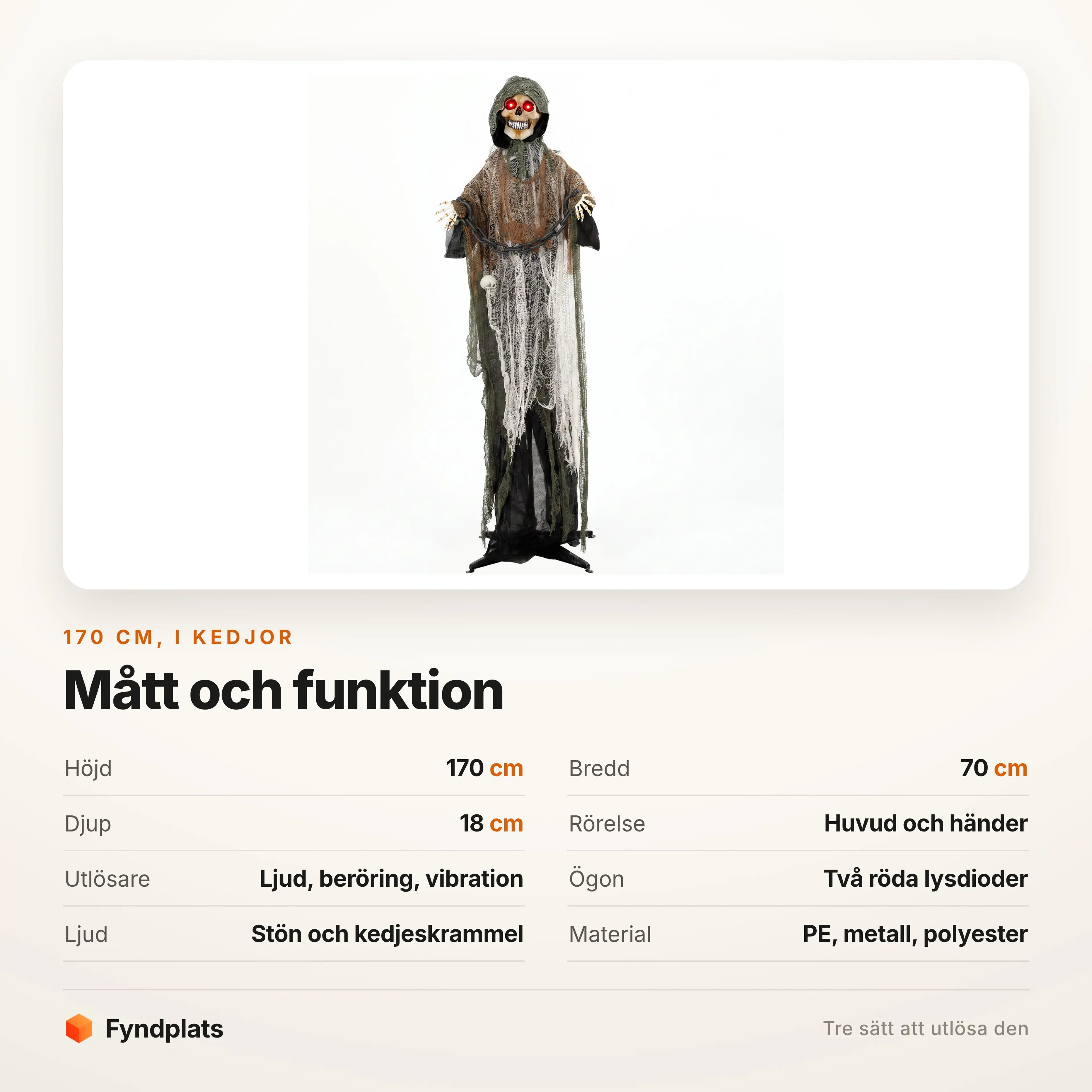 Specifikation: 170 cm hög, rör huvud och händer