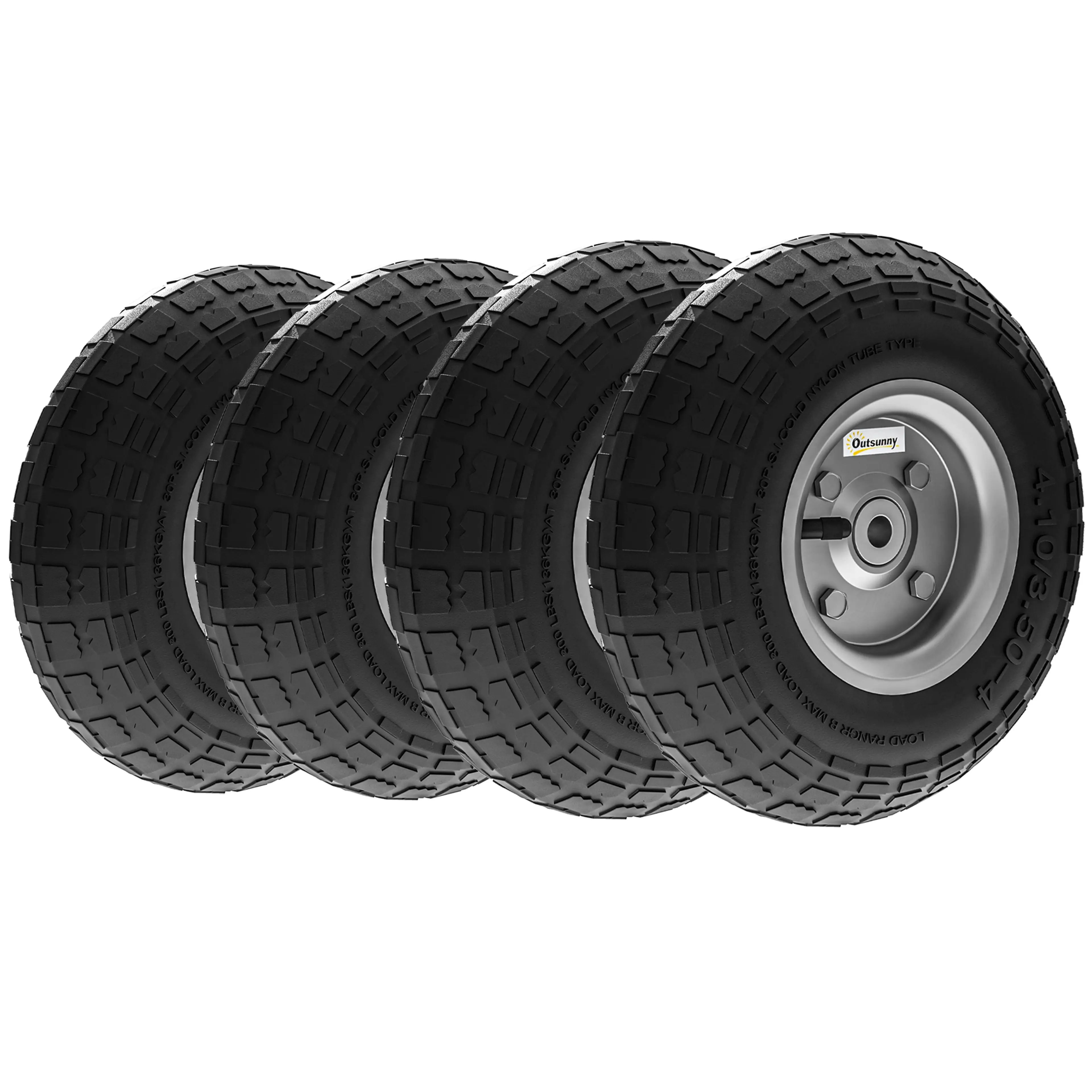 Hjul till skottkärra och trädgårdsvagn, 4-pack – Ø 25,5 cm med 16 mm axelhål