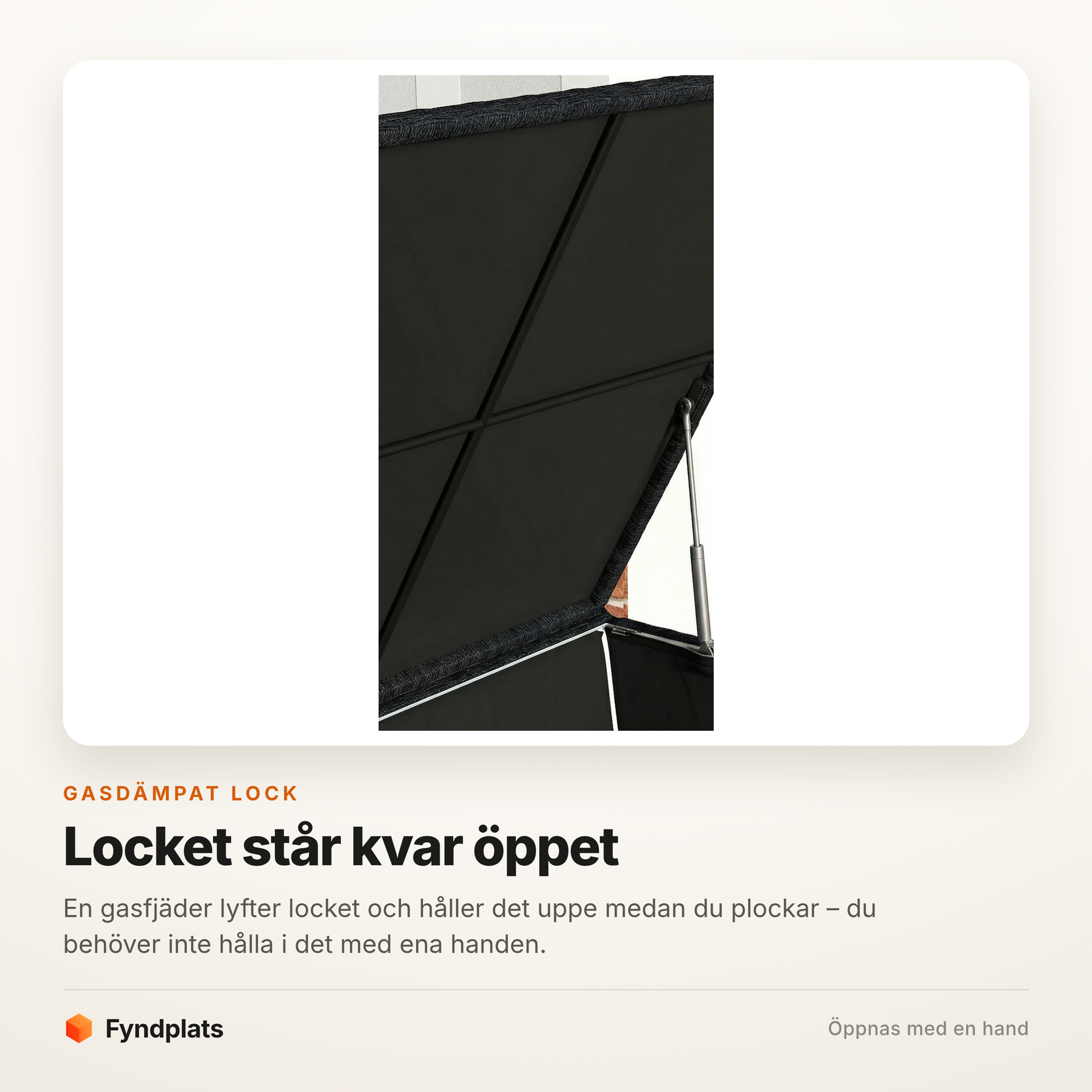 Gasfjädern som håller förvaringsboxens lock uppe i öppet läge