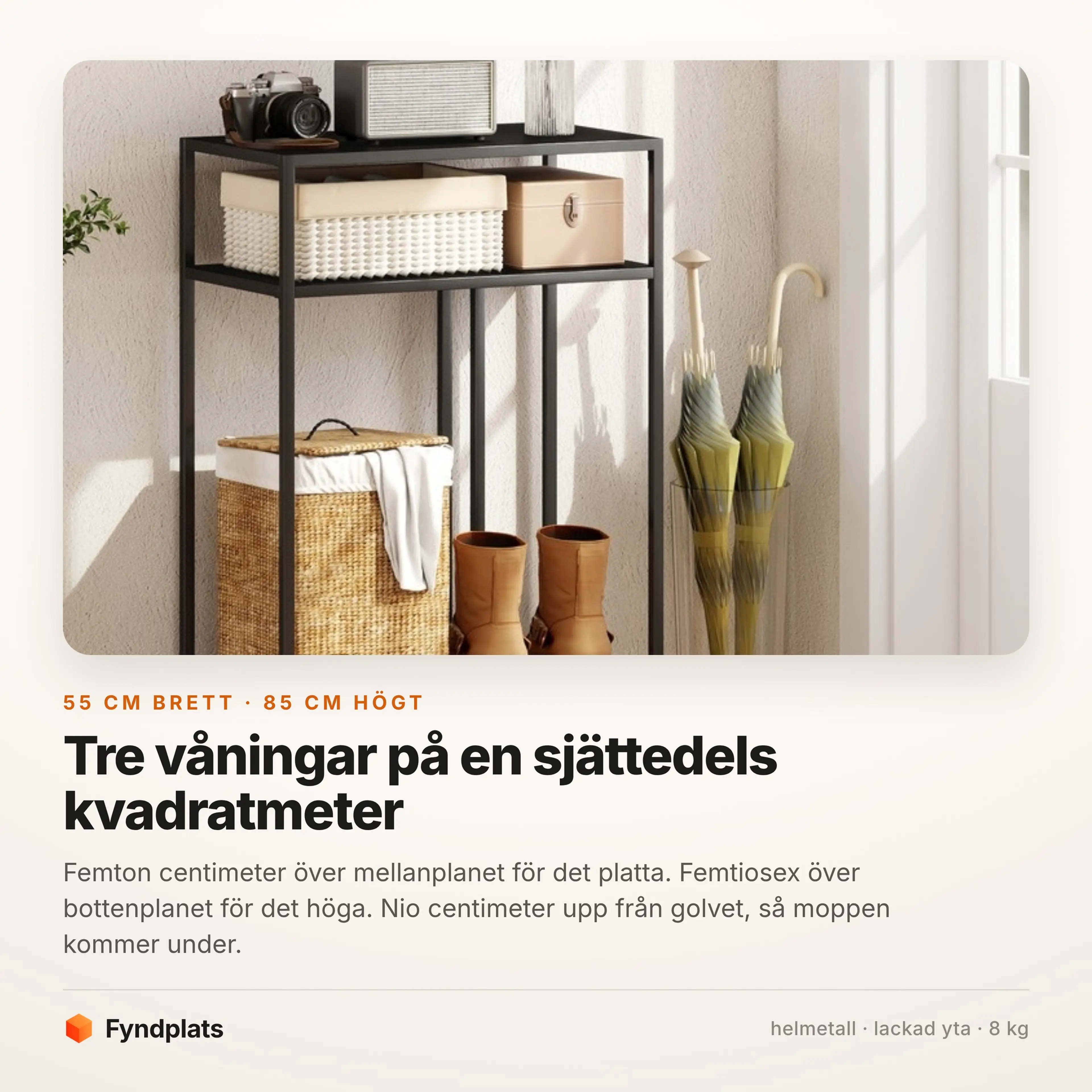 Smalt konsolbord i metall 55 cm, tre plan – bild 3