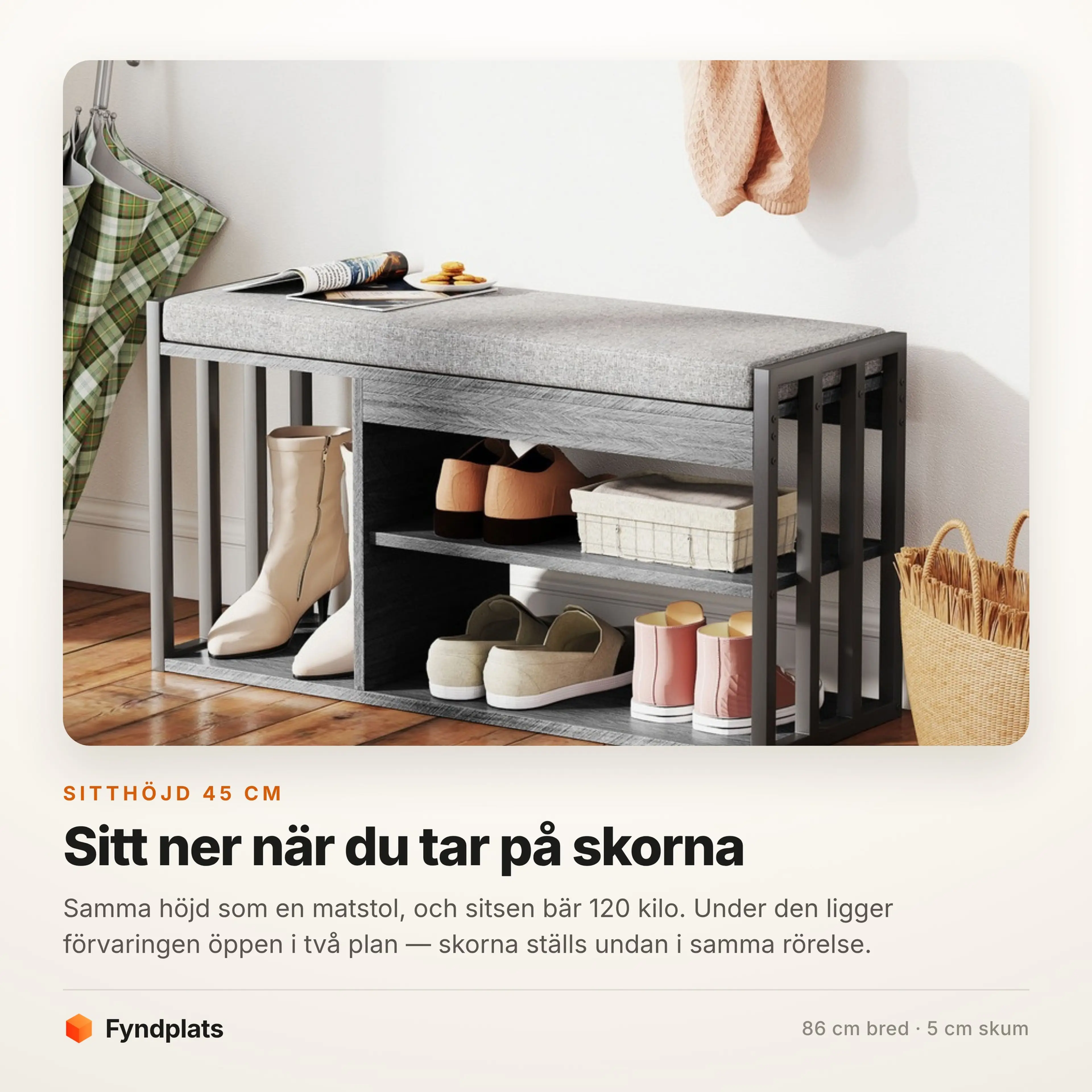 Skoställ med sittbänk 86 cm – bild 3