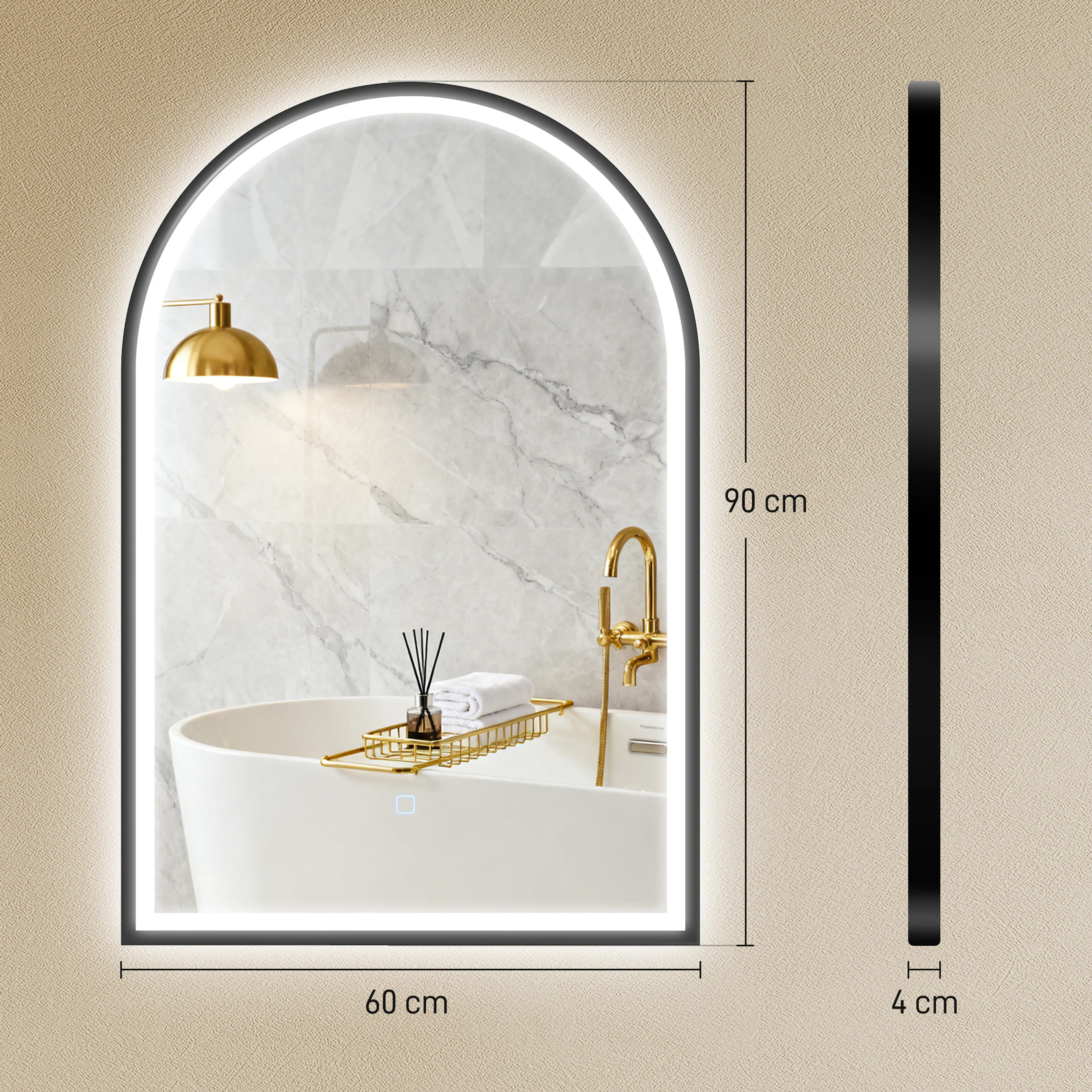 Bågformad badrumsspegel LED 60 × 90 cm, svart – bild 5