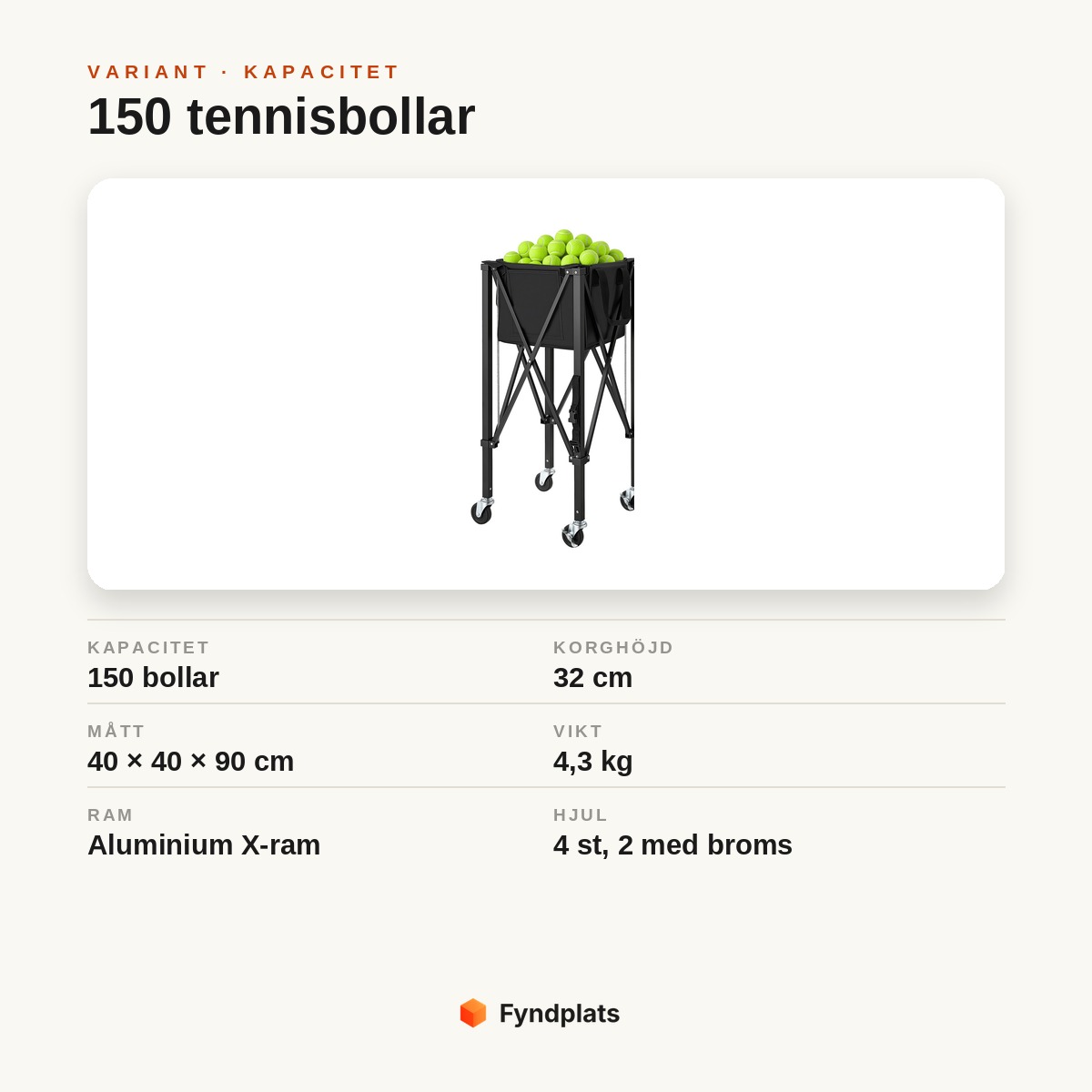 Tennisbollsvagn variant 150 tennisbollar, korghöjd 32 cm