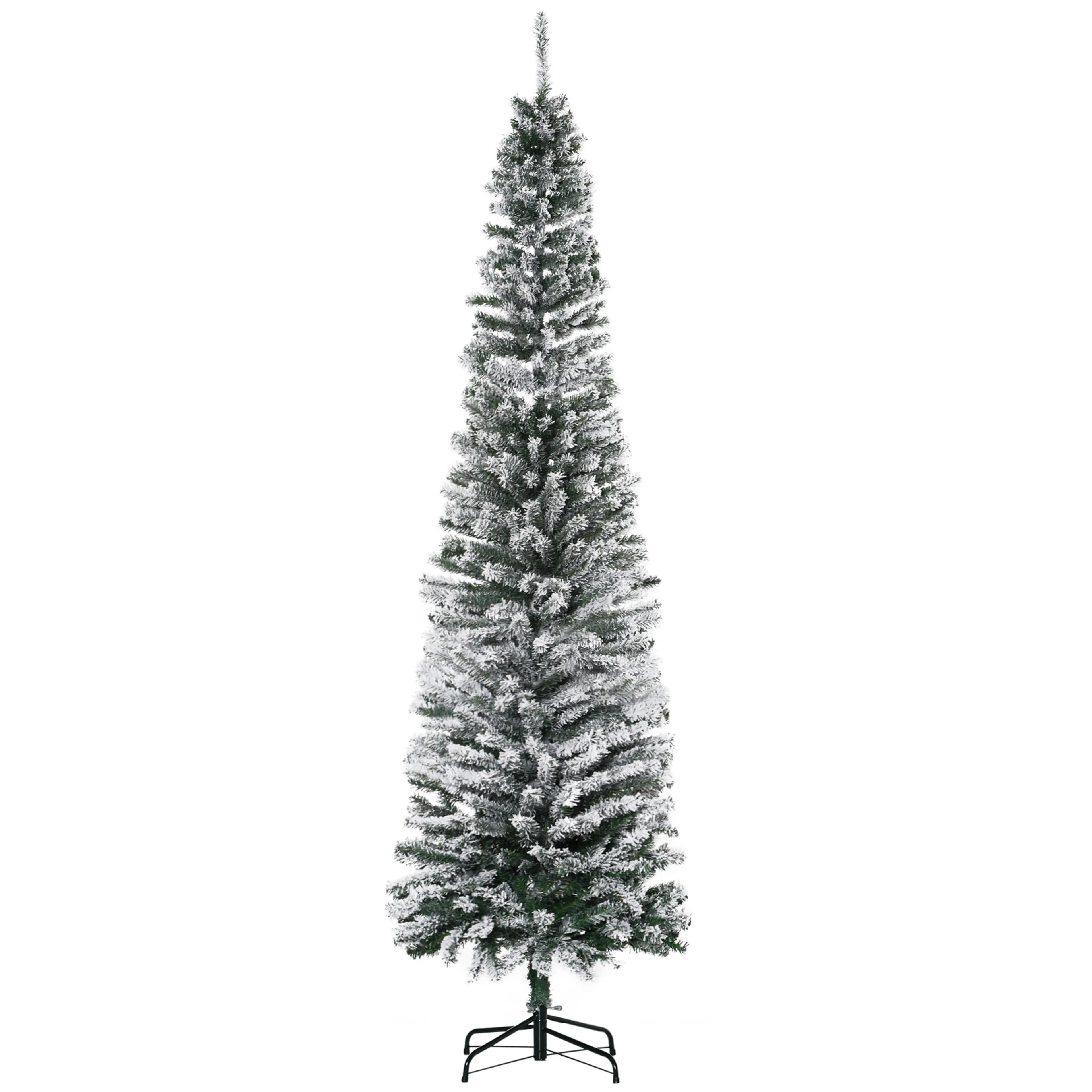 Smal julgran 225 cm med snö, 68 cm bred