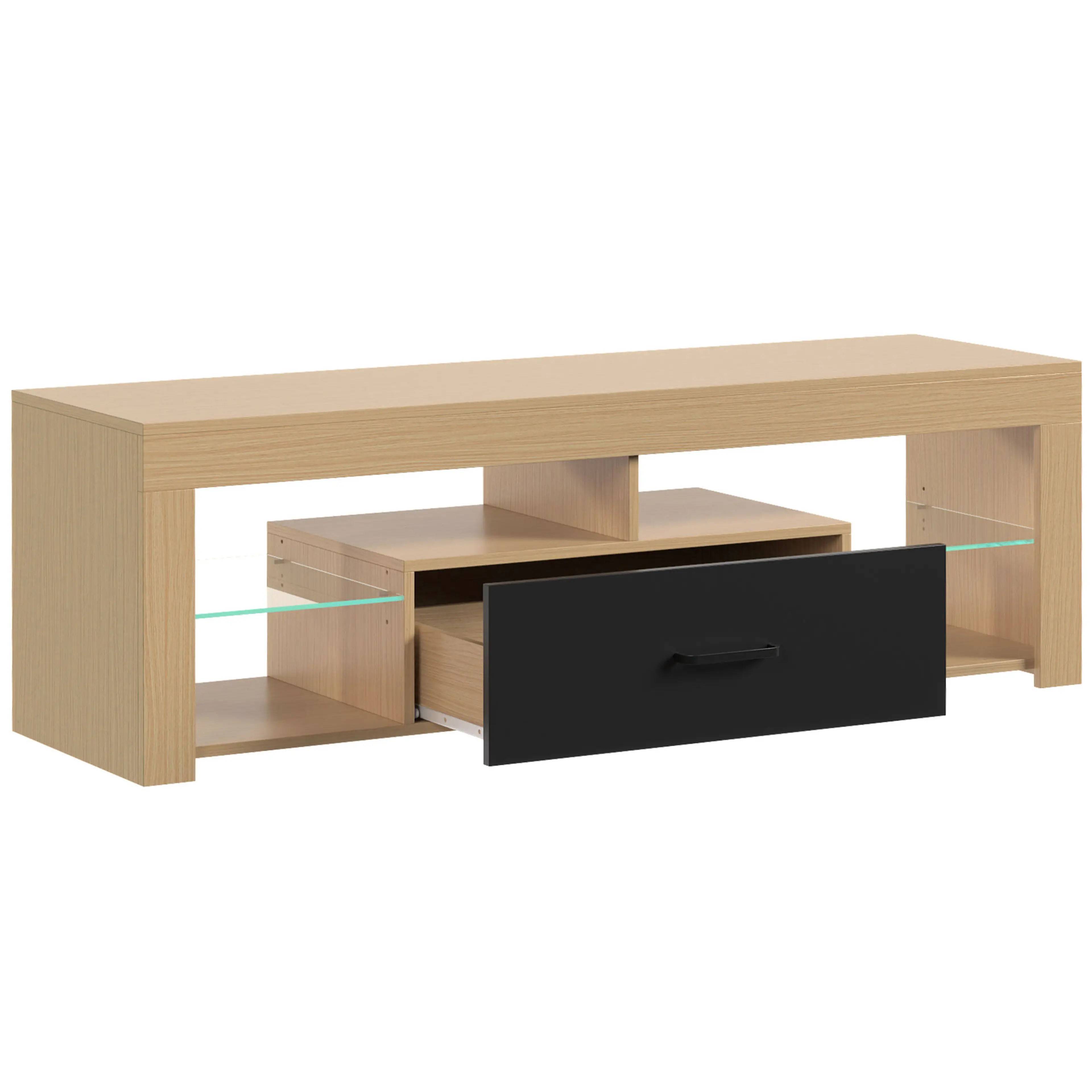 TV-bänk i ek med glashylla, 140 cm