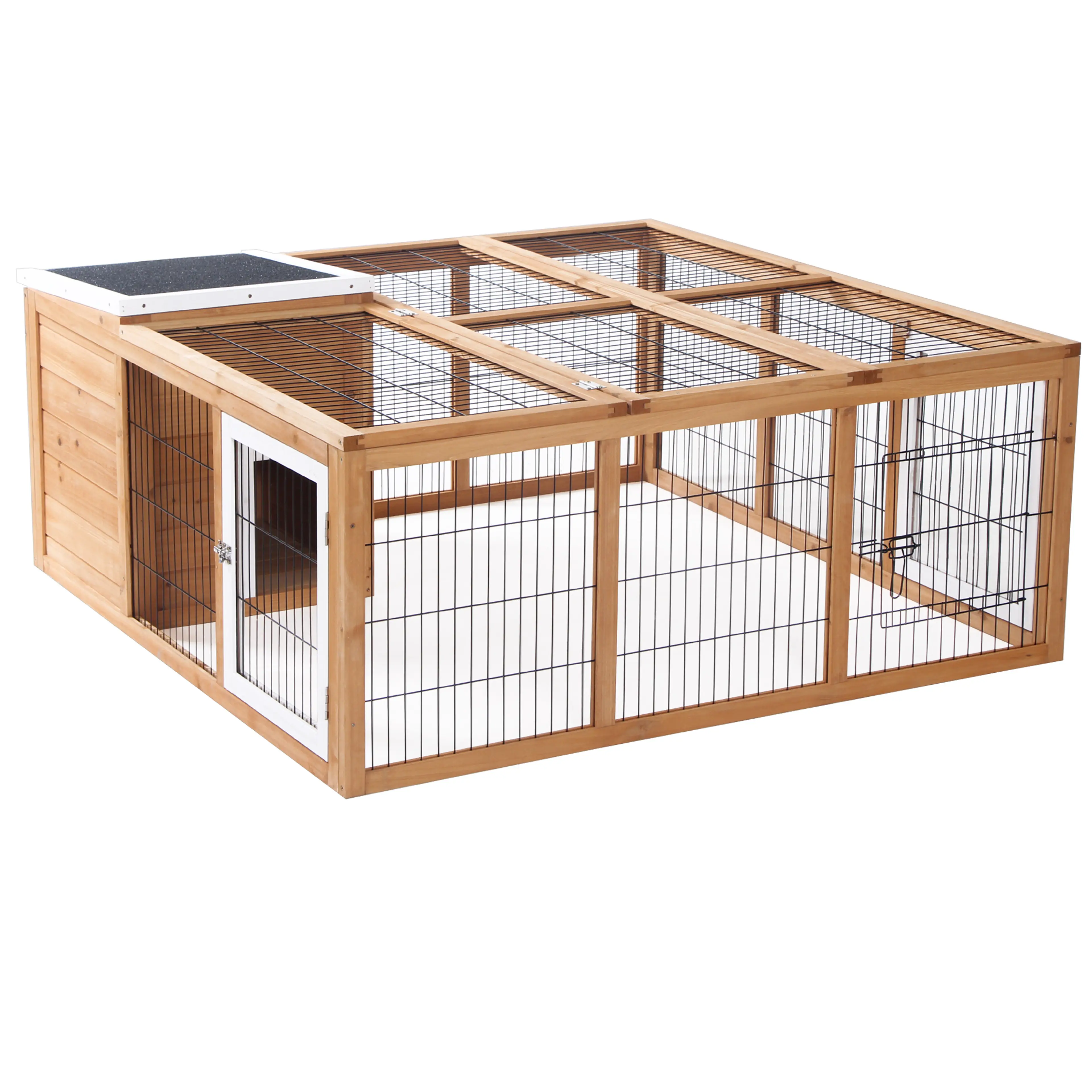 Smådjurshage 123 × 120 cm med hus och uppfällbart tak