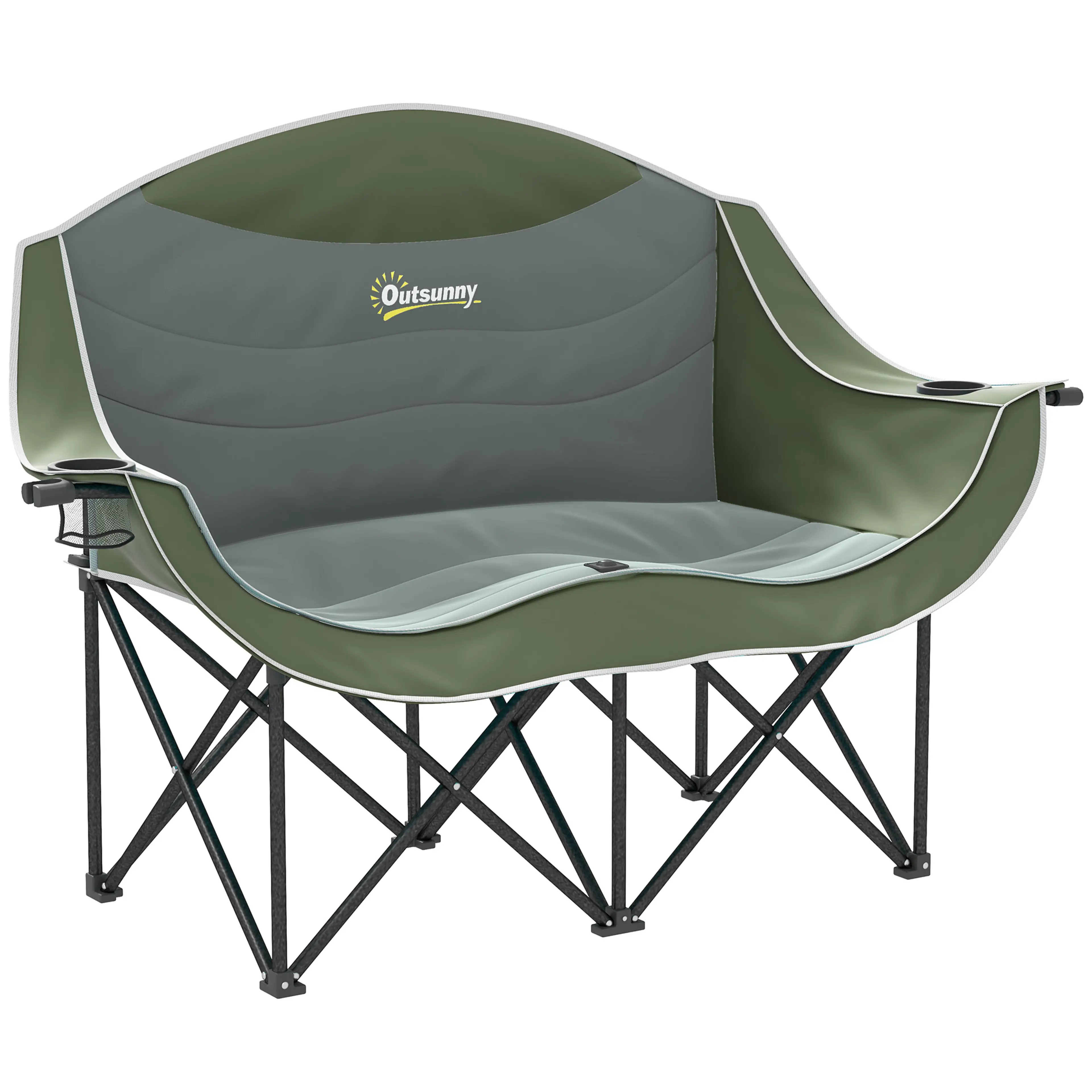 Grön dubbel campingstol med två sitsar och svart stålram (1)