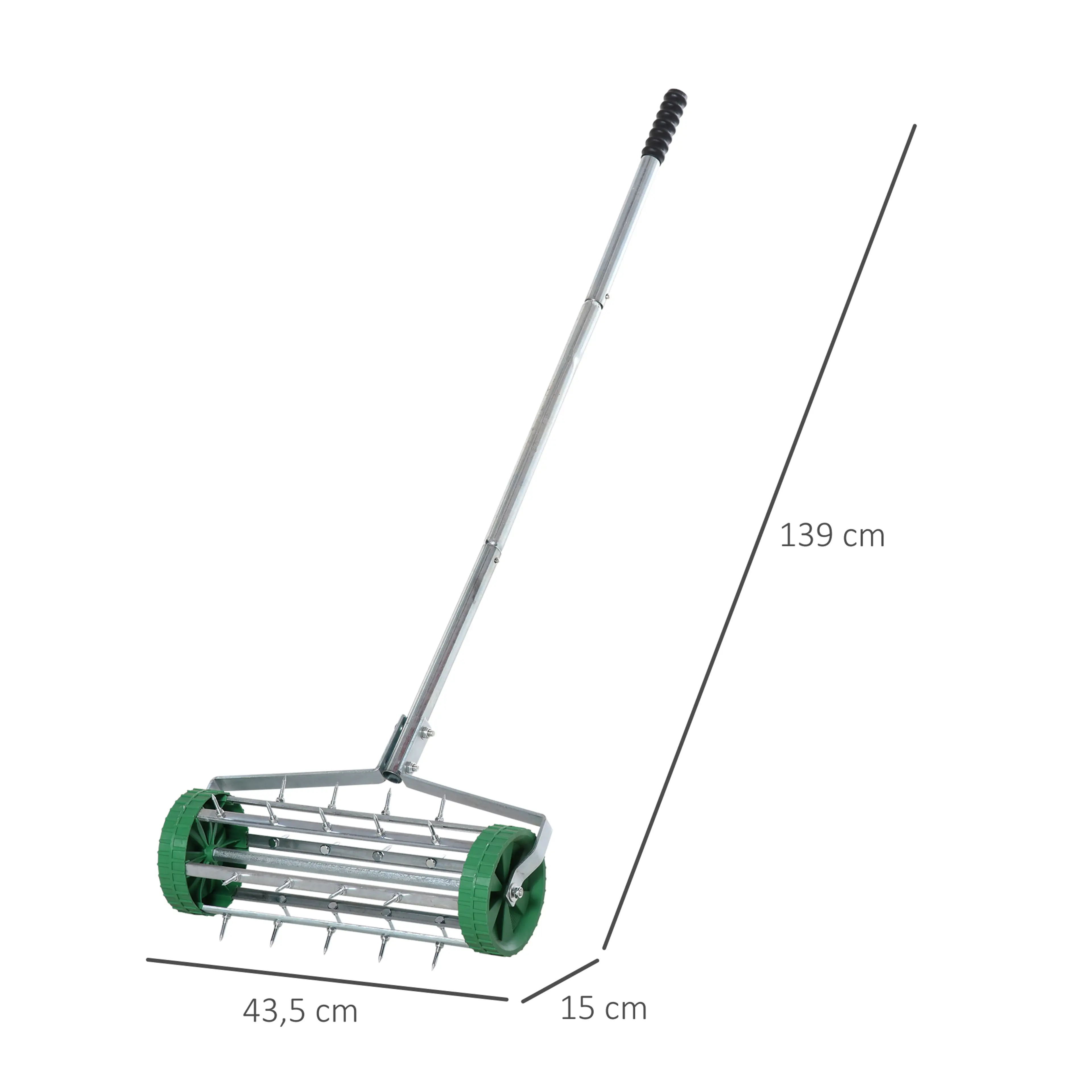 Måttbild: luftaren är 139 cm lång och 15 cm hög, och välten är 43,5 cm bred med ramen