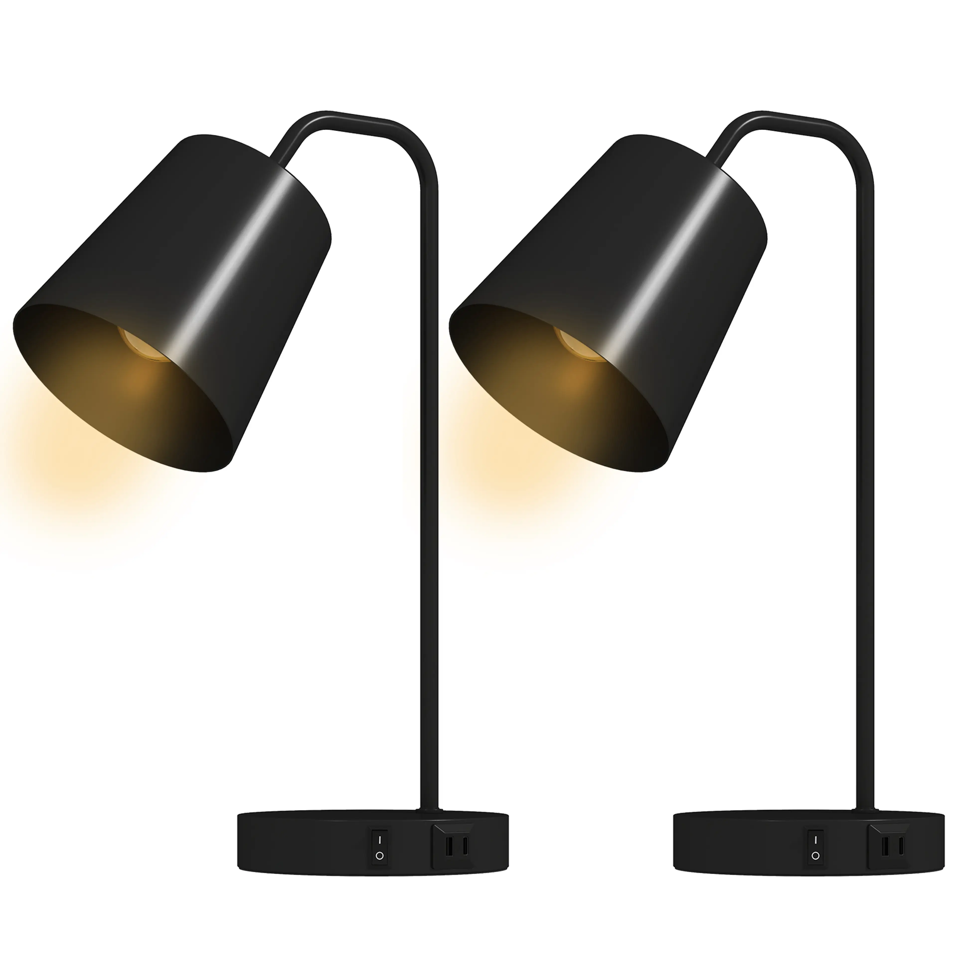 Bordslampor med USB 2-pack – 41 cm i svart stål, uttag i foten – bild 7