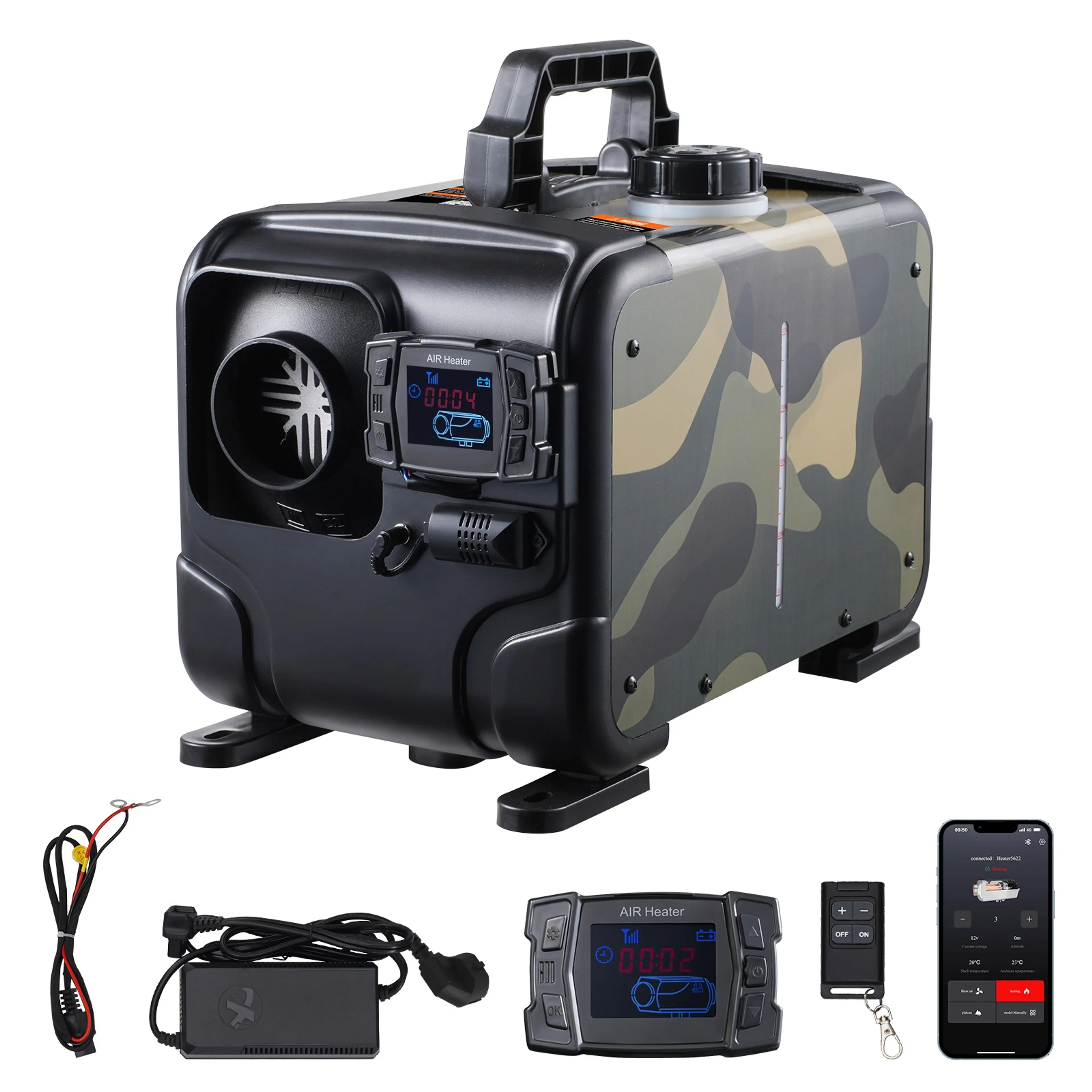 Parkeringsvärmare diesel 8 kW – Bluetooth-app, CO-larm och nätadapter