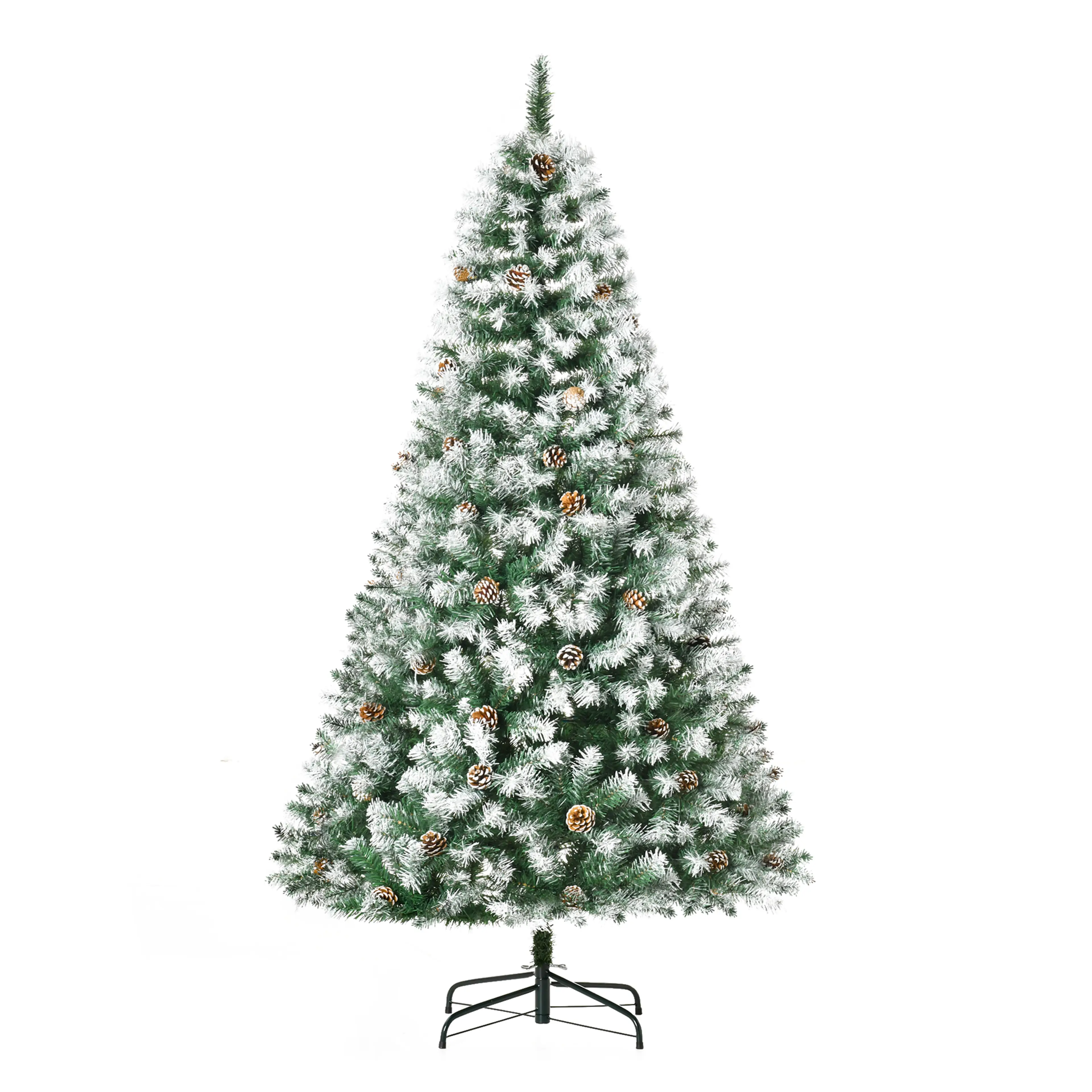 Snöad julgran 180 cm med 61 kottar – Ø103 cm