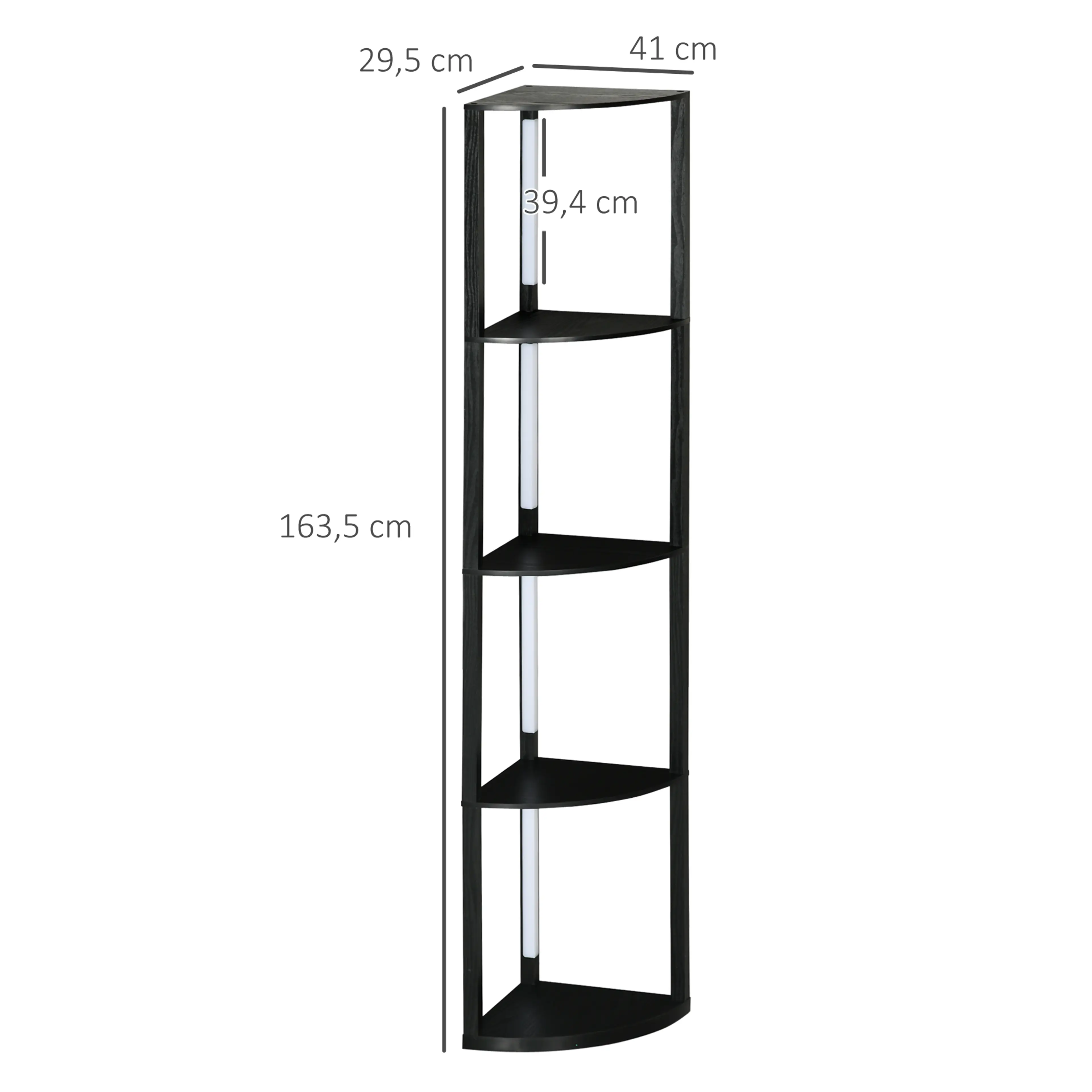 Golvlampa med hörnhylla 163,5 cm – fyra hyllplan och LED-stav – bild 4