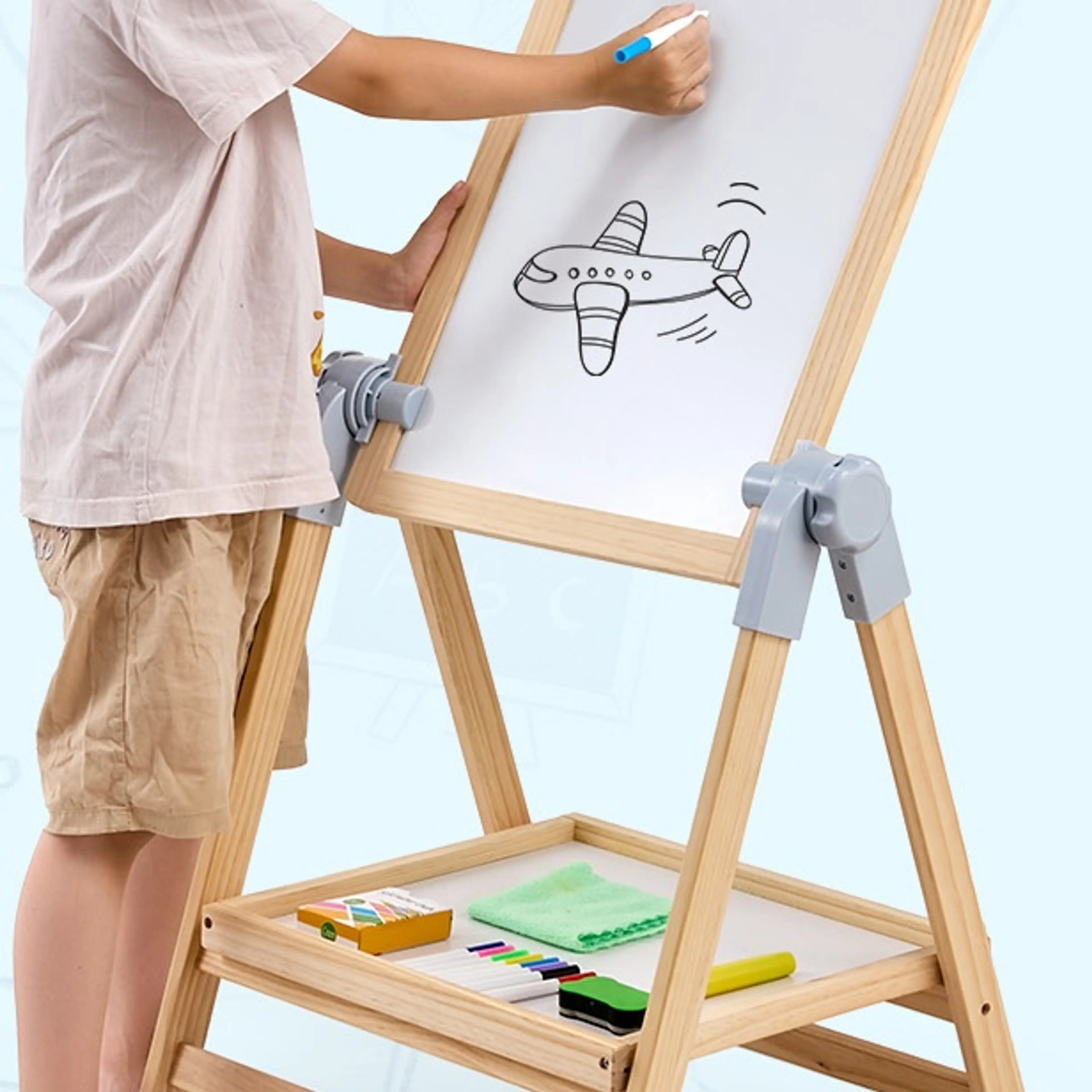 Rittavla för barn – dubbelsidig staffli med whiteboard, svart tavla och magnet